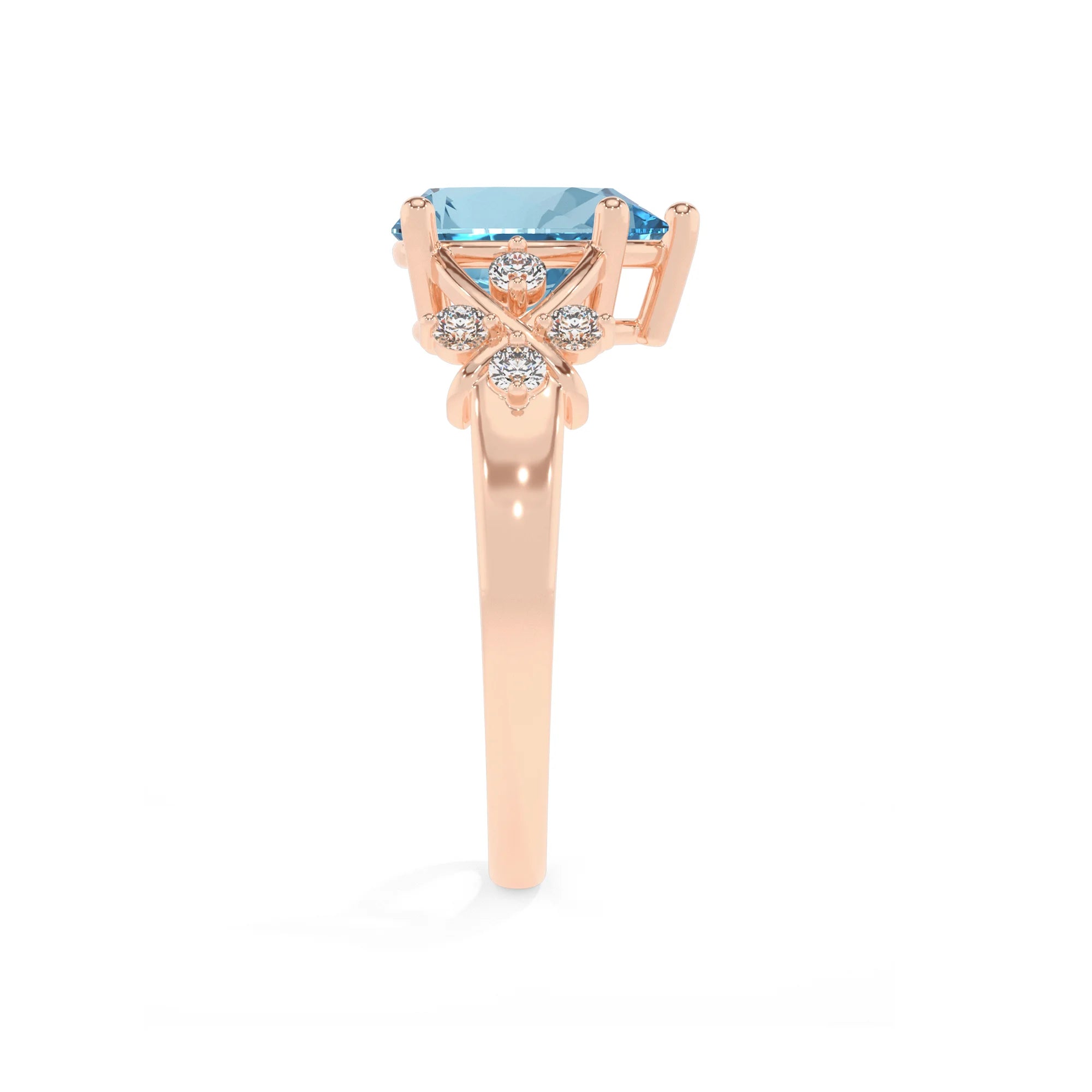 lab grown aquamarine pear solitaire rings in rose gold