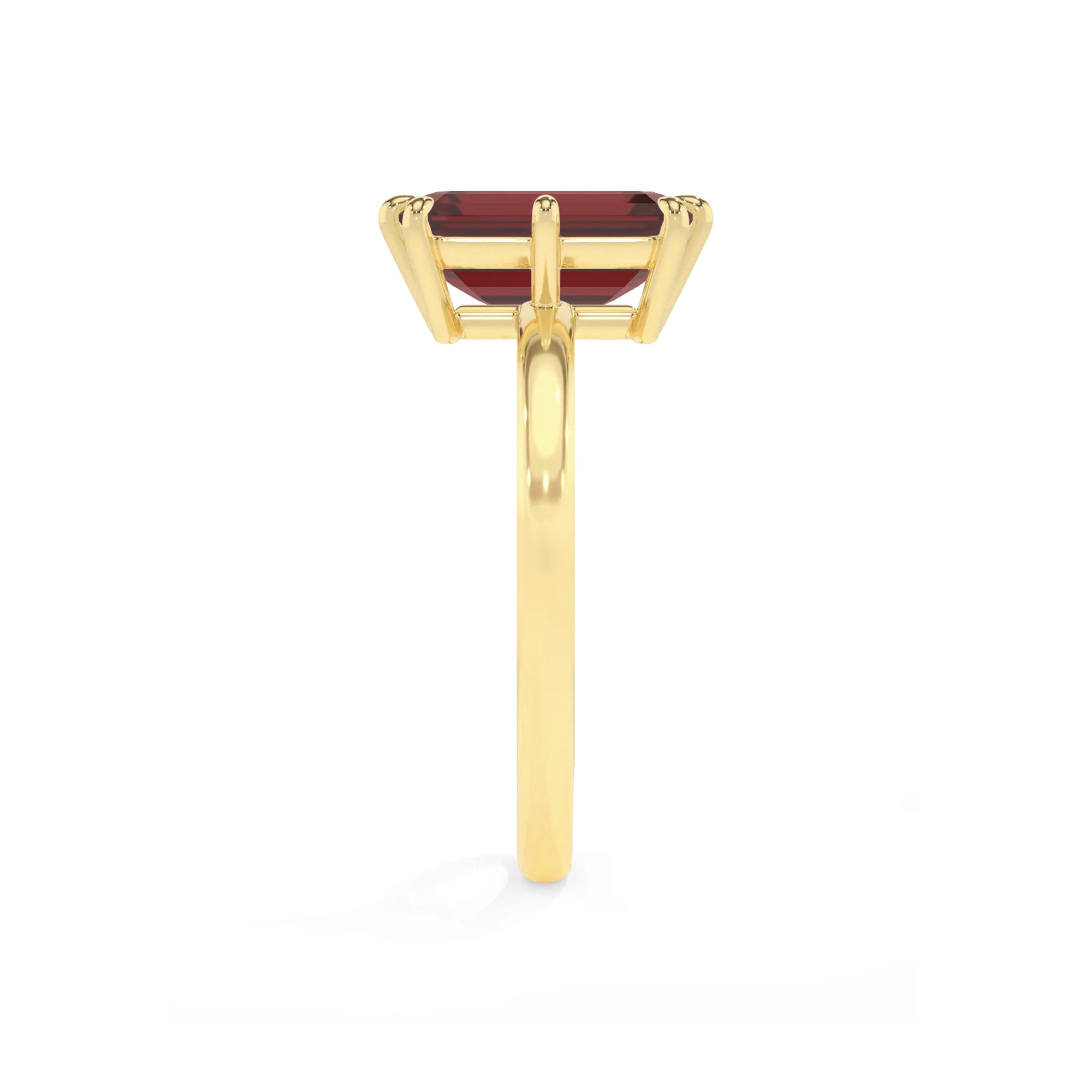natural garnet emerald cut solitaire rings in yellow gold