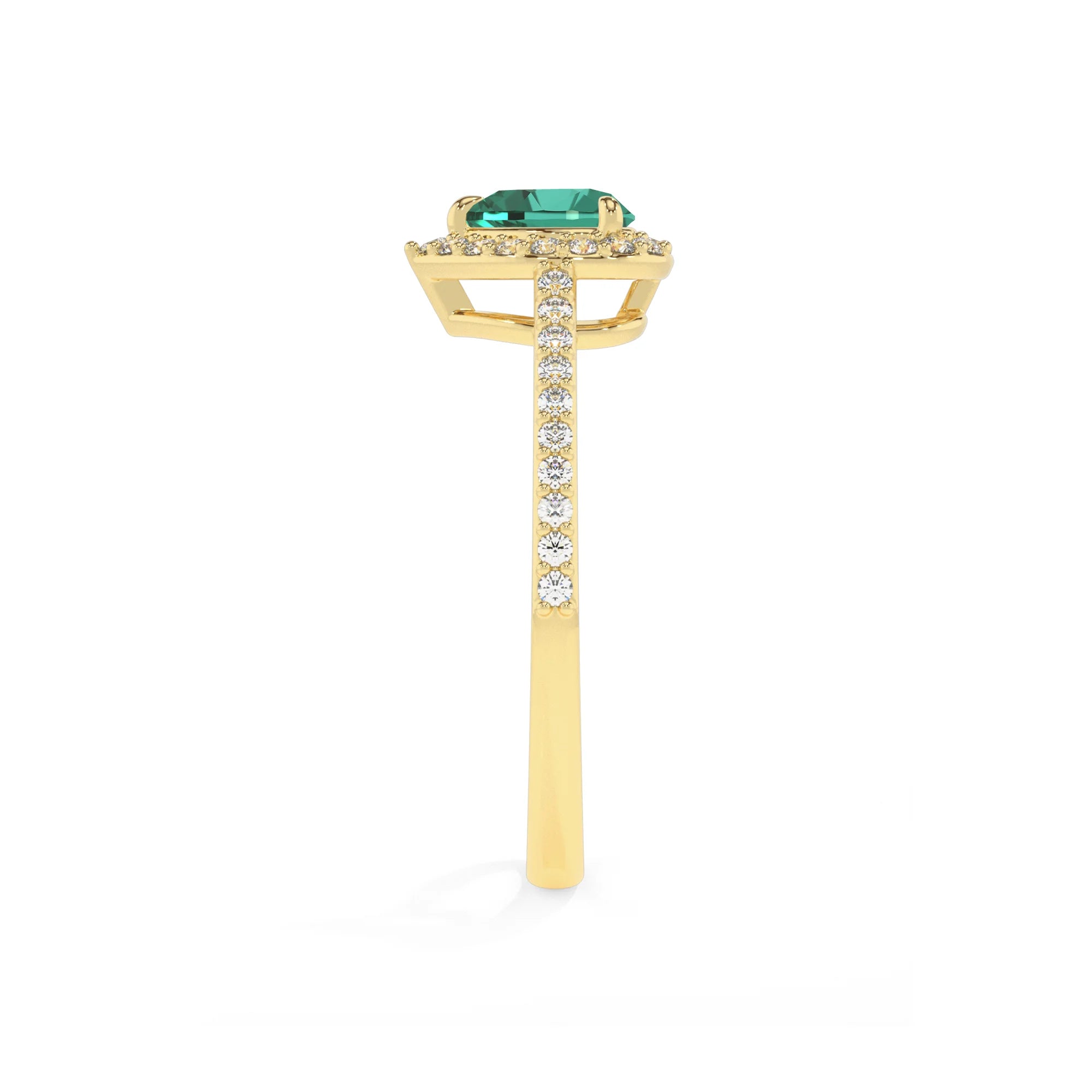 lab grown emerald heart solitaire rings in yellow gold