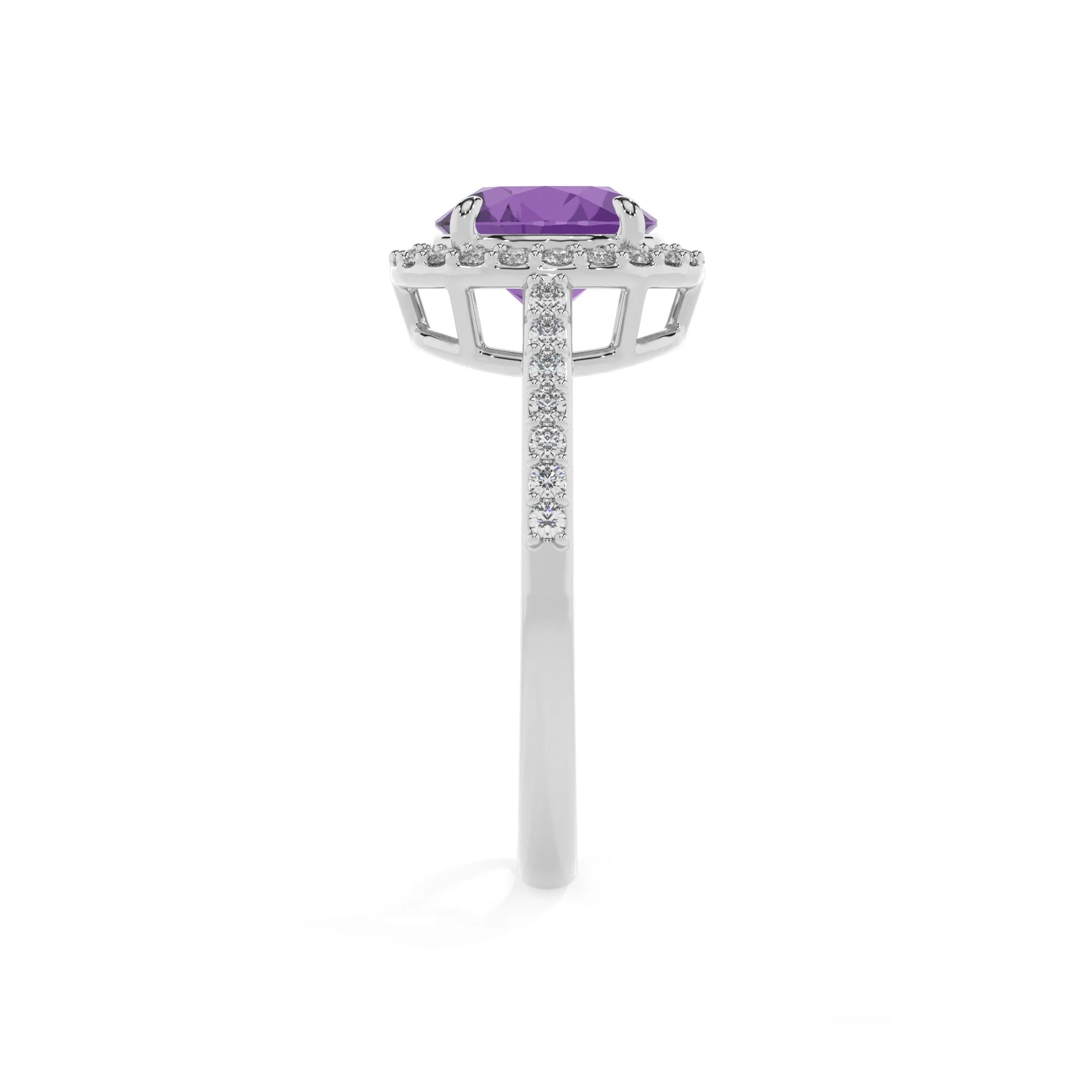 lab grown amethyst round solitaire rings in sterling silver