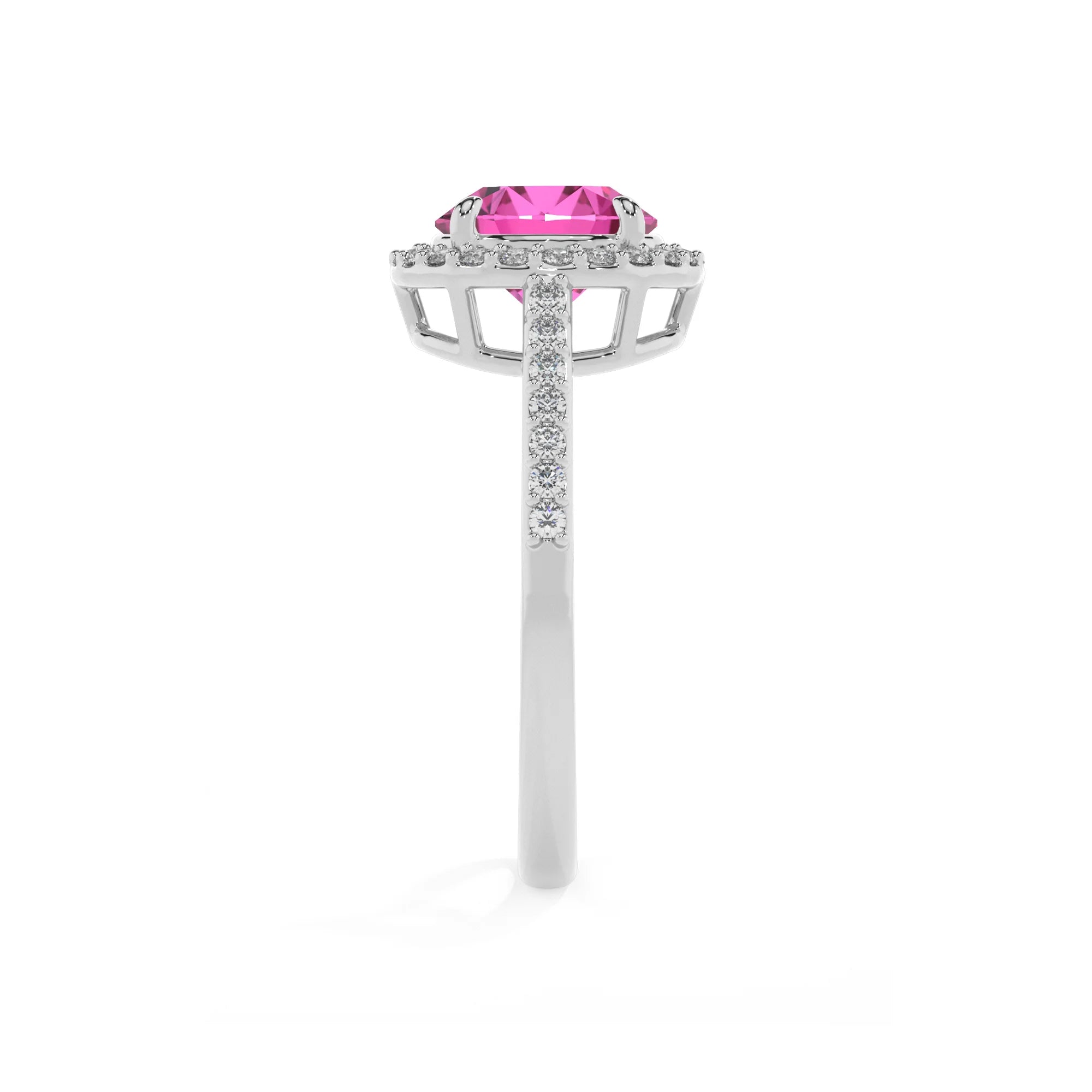 lab grown pink-sapphire round solitaire rings in white gold