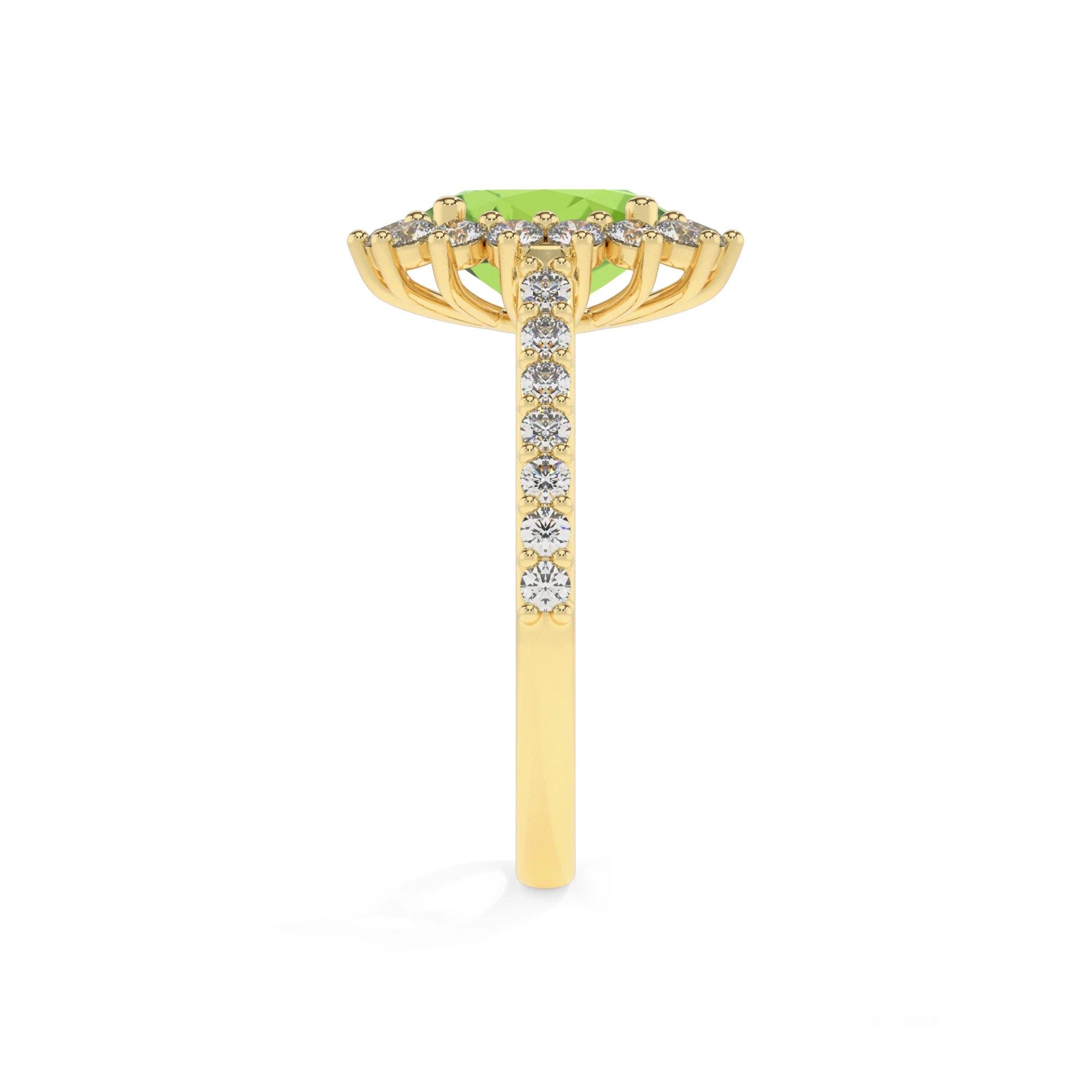 natural peridot oval solitaire rings in yellow gold