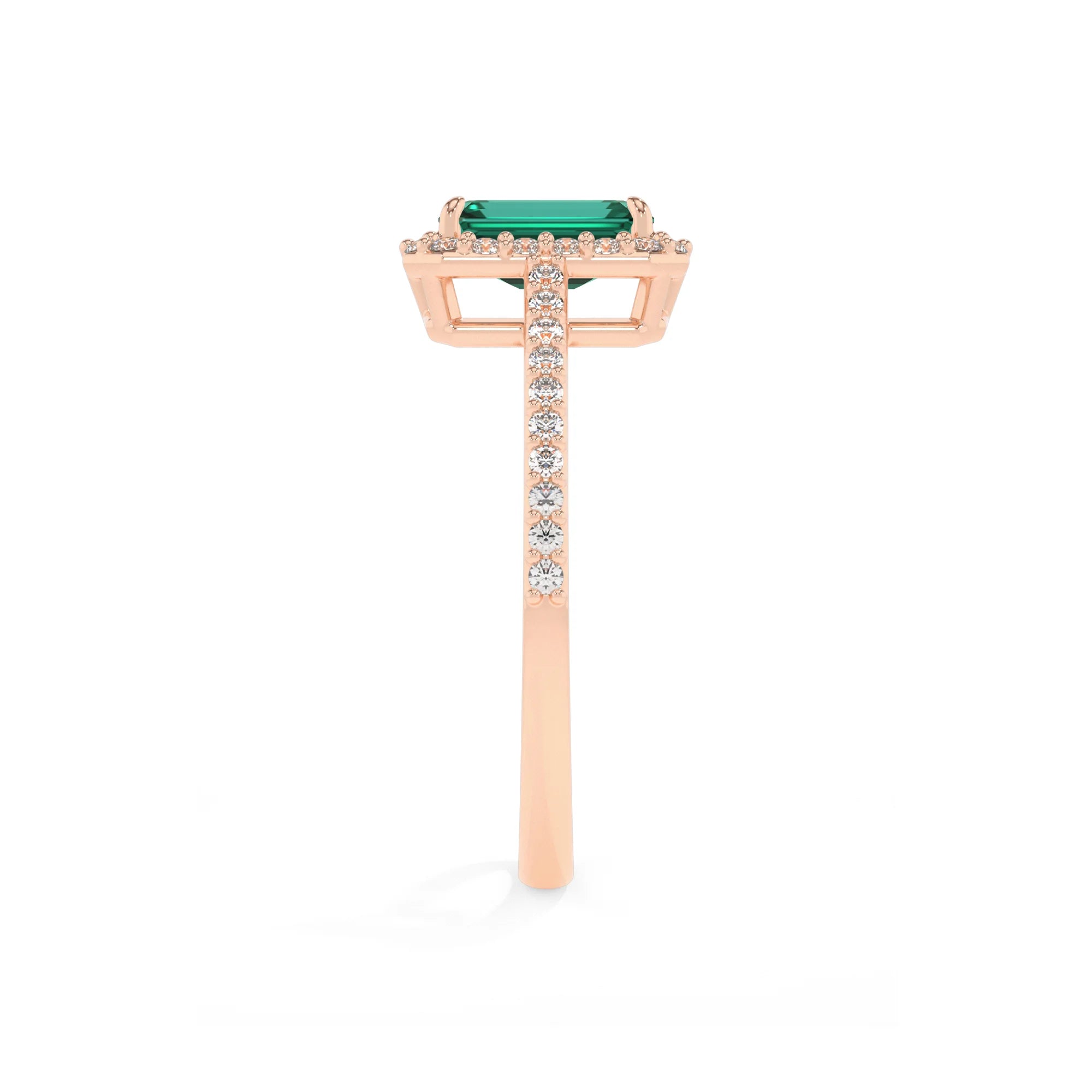 lab grown emerald octogon cut solitaire rings in rose gold
