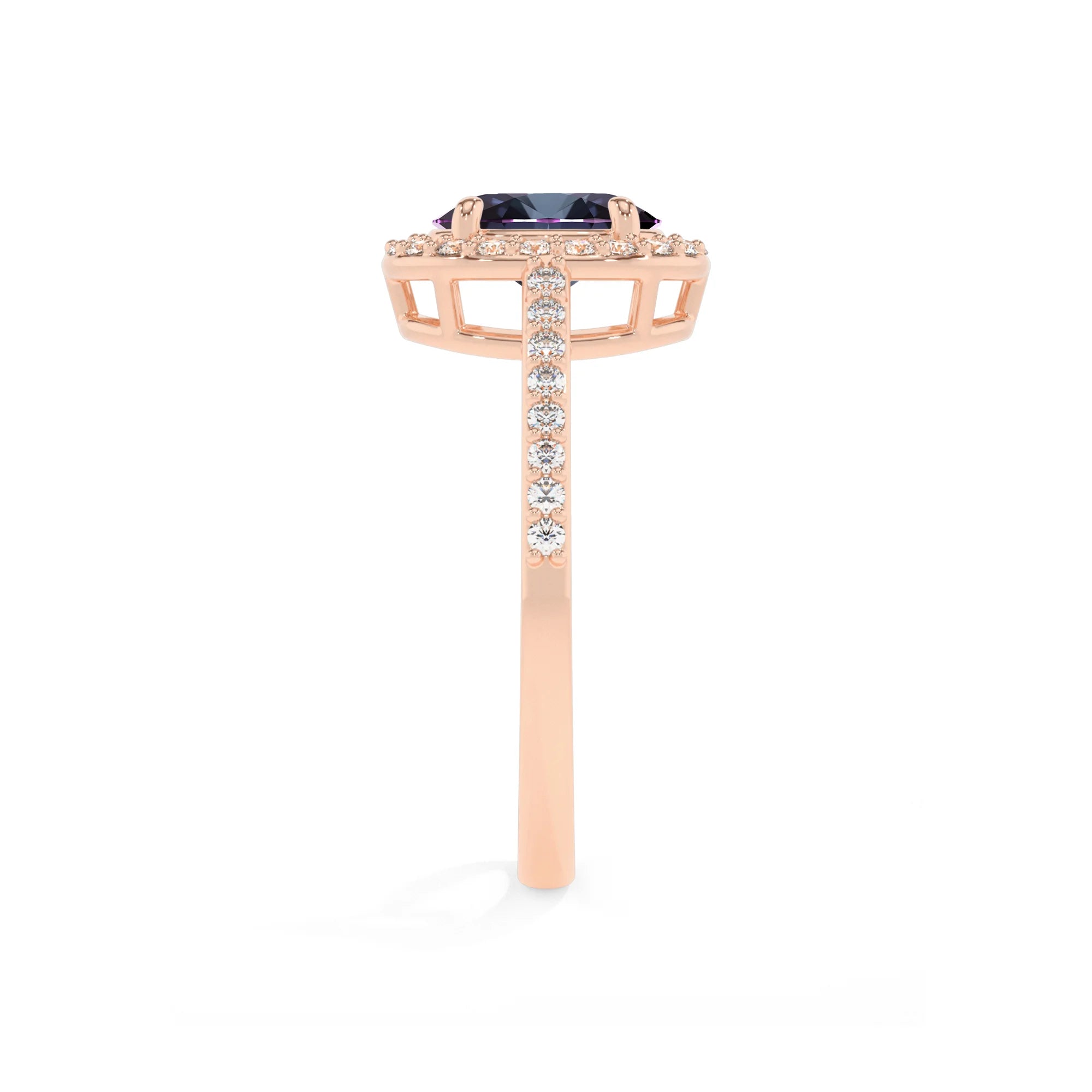 lab grown alexandrite oval solitaire rings in rose gold