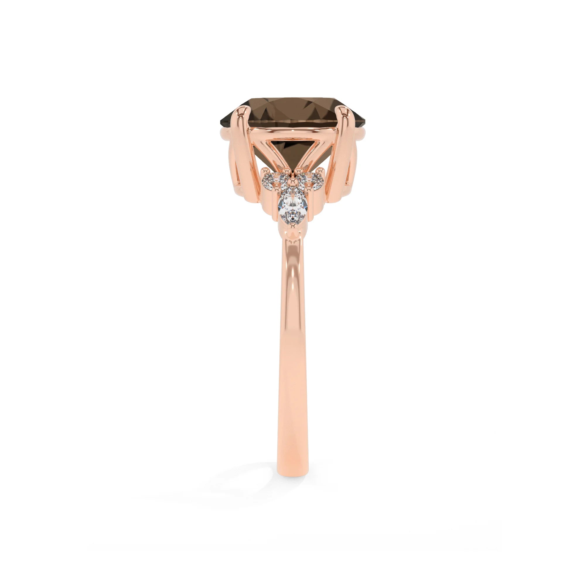natural smoky-quartz round solitaire rings in rose gold
