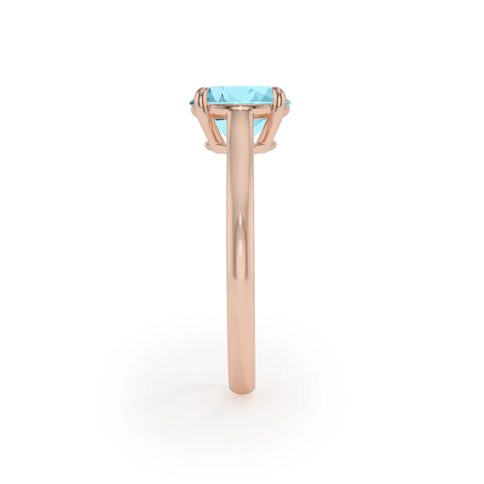 lab grown aquamarine round solitaire rings in rose gold