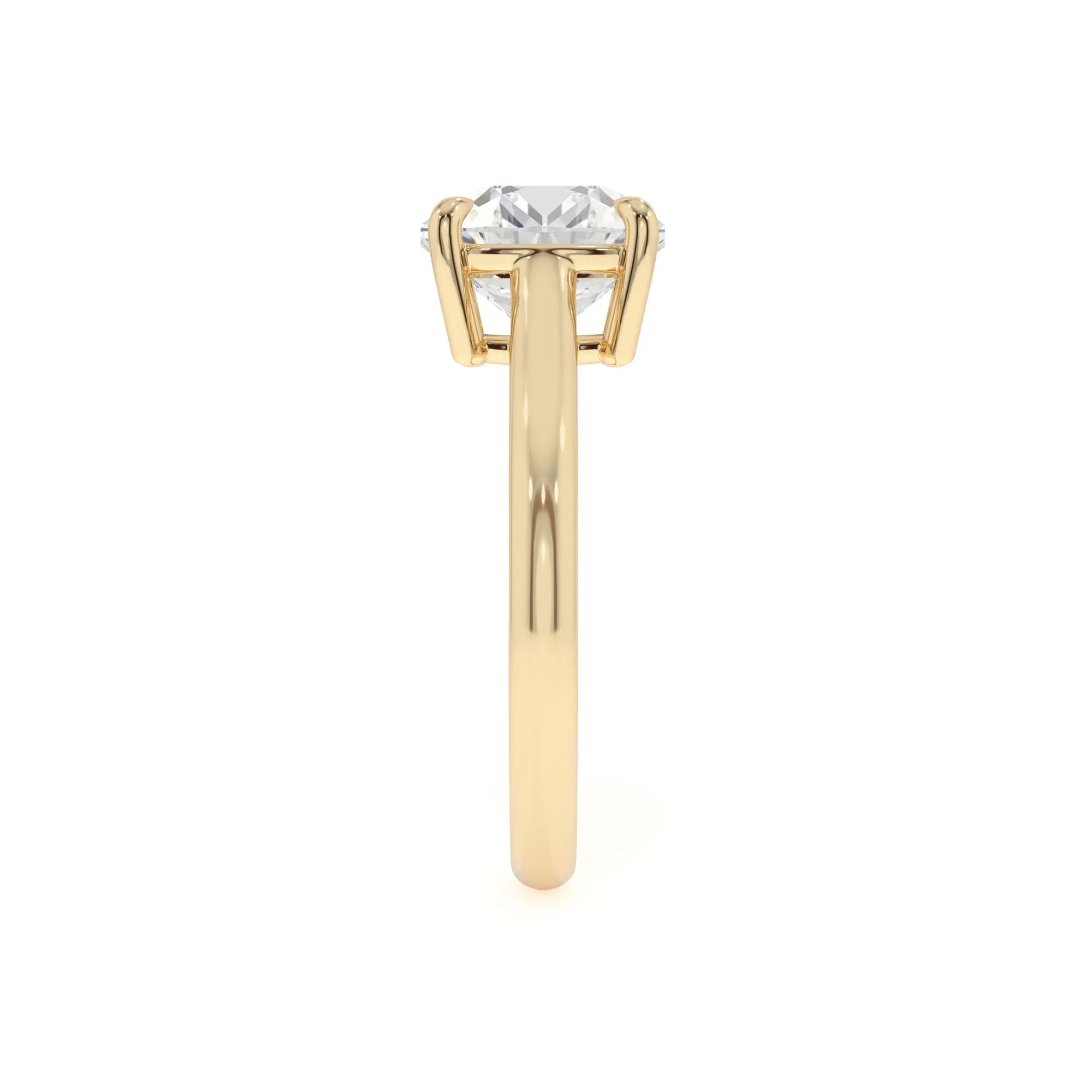 lab grown moissanite cushion solitaire rings in yellow gold