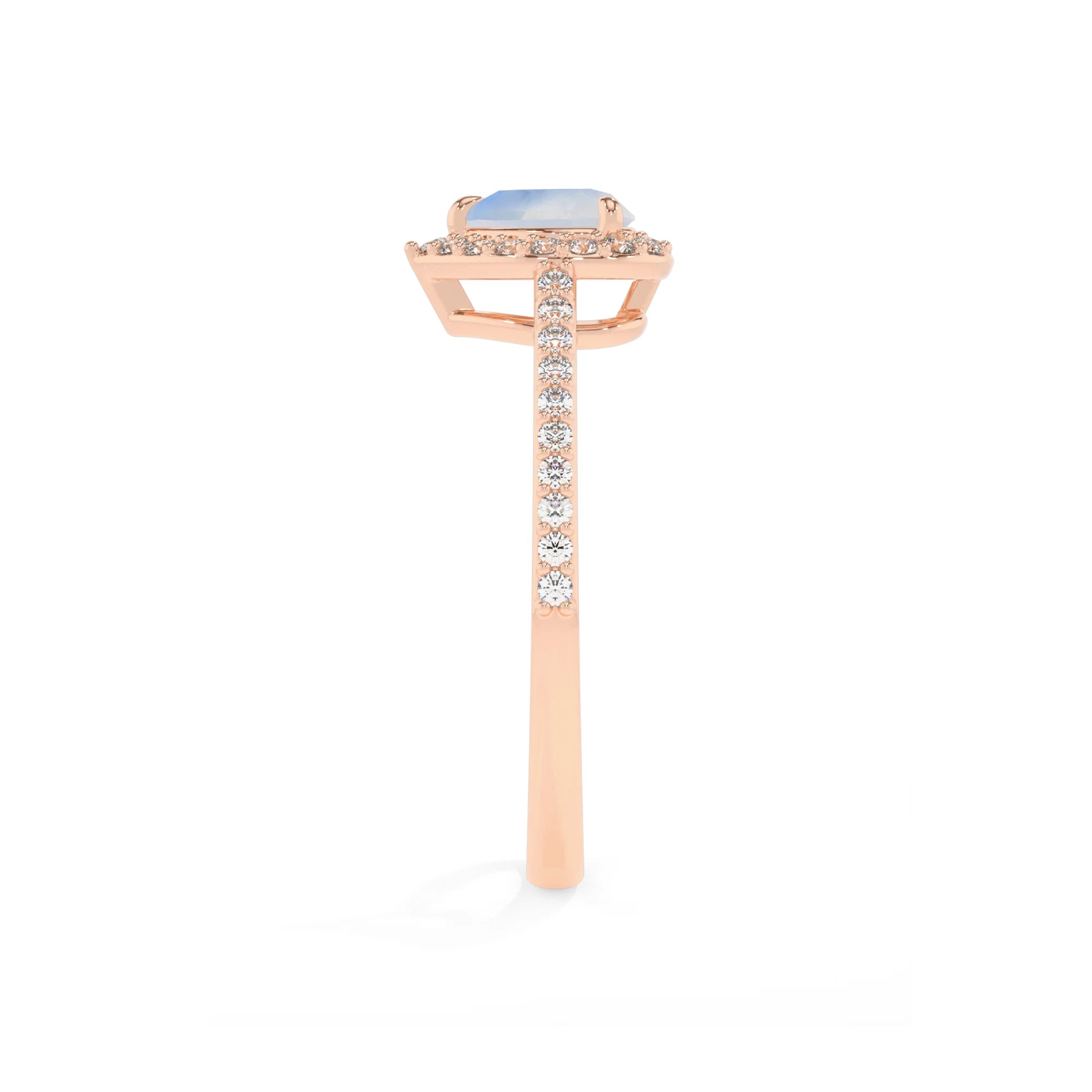 natural rainbow-moonstone heart solitaire rings in rose gold