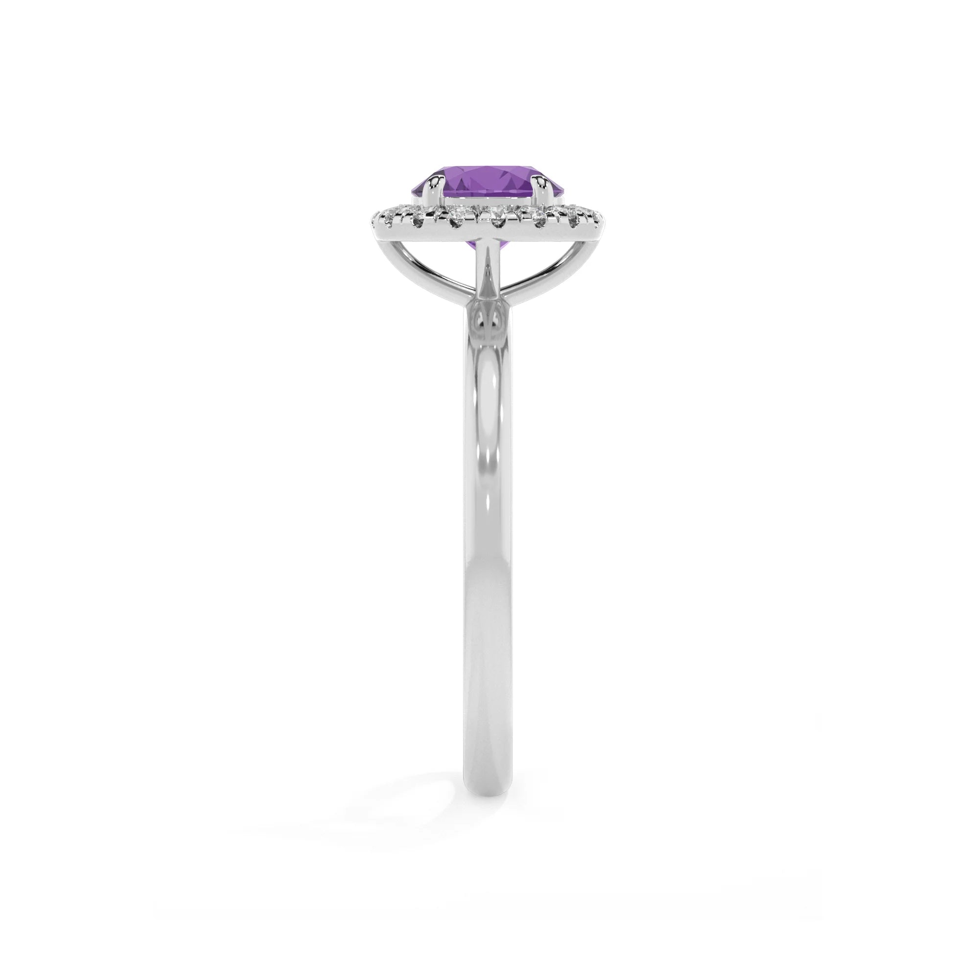 lab grown amethyst round solitaire rings in sterling silver