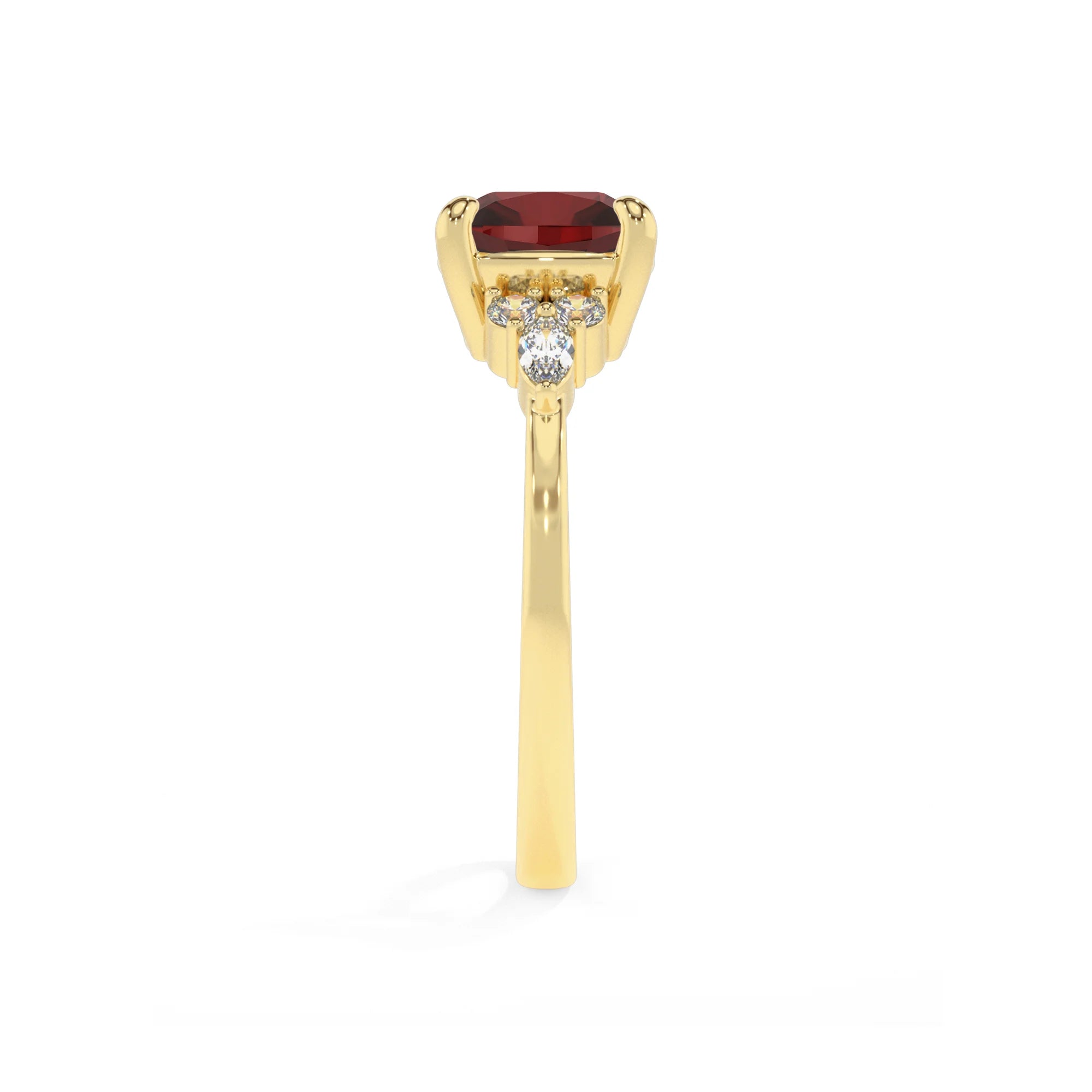 natural garnet cushion solitaire rings in yellow gold