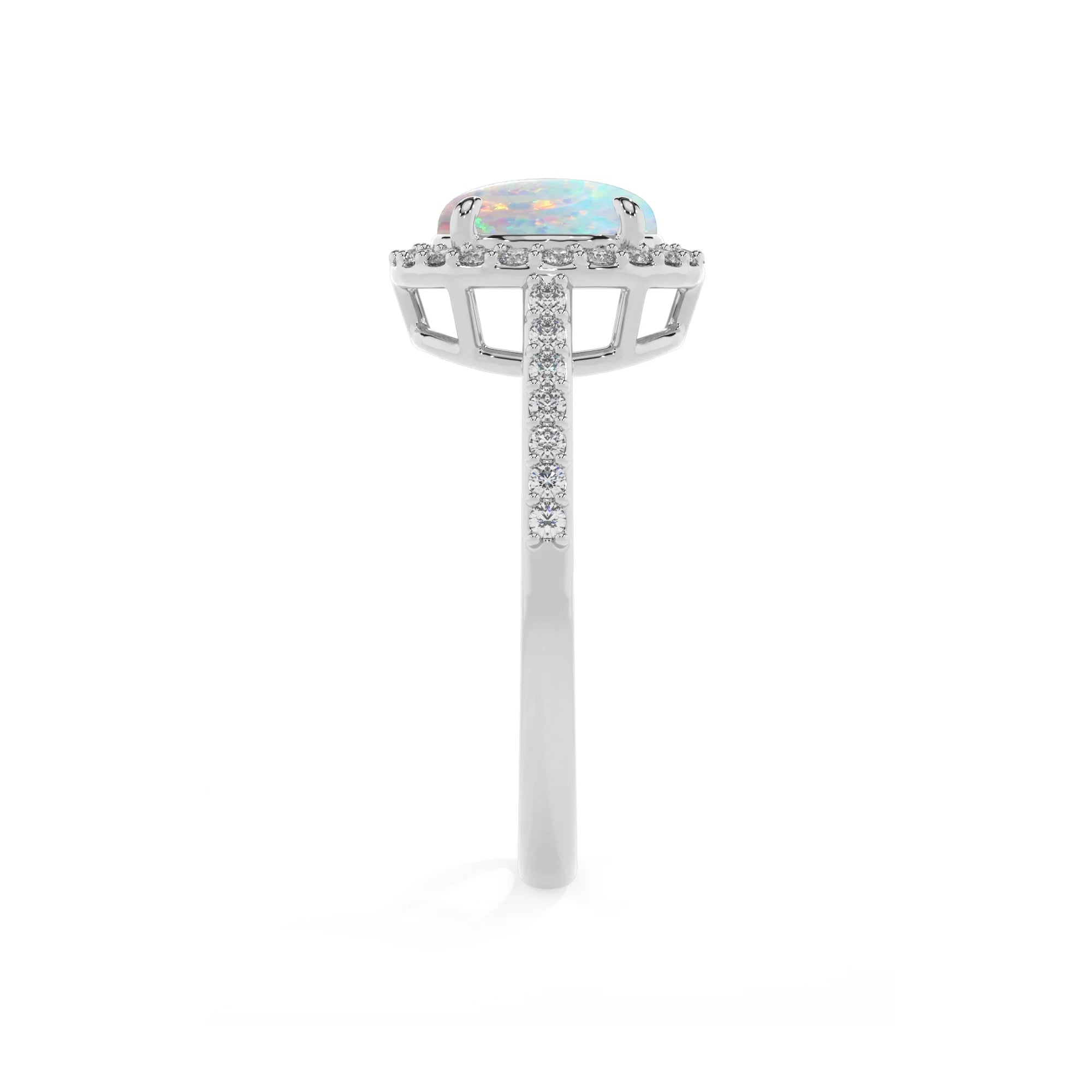 lab grown opal round solitaire rings in sterling silver