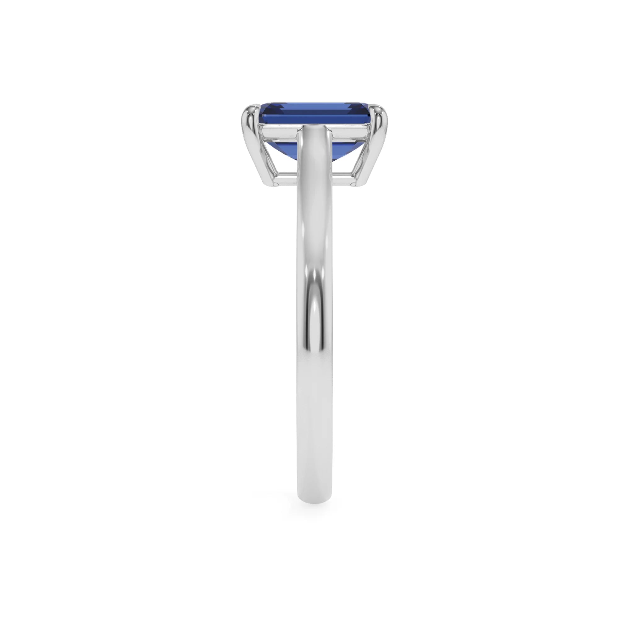 lab grown blue-sapphire emerald cut solitaire rings in sterling silver
