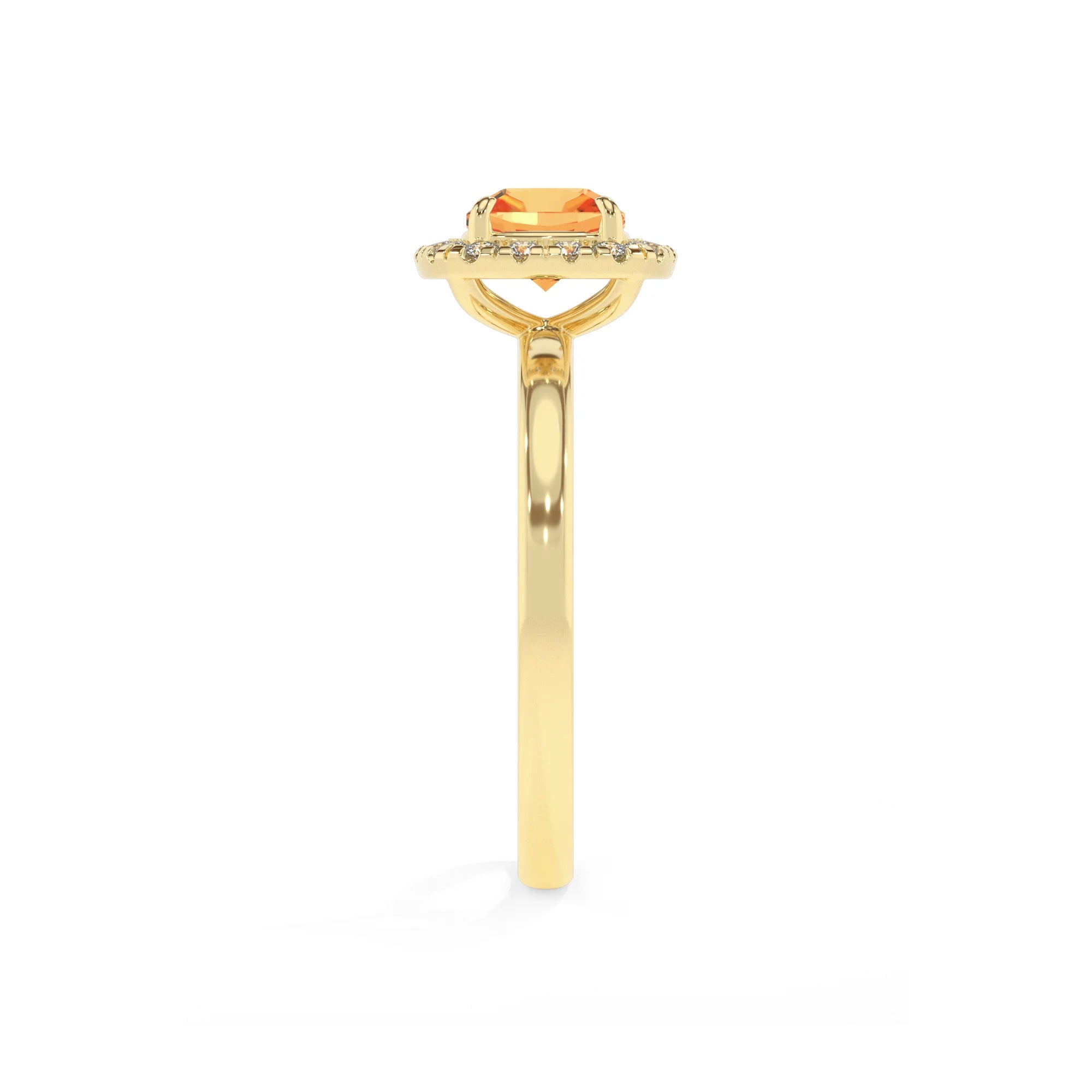 lab grown citrine cushion solitaire rings in yellow gold