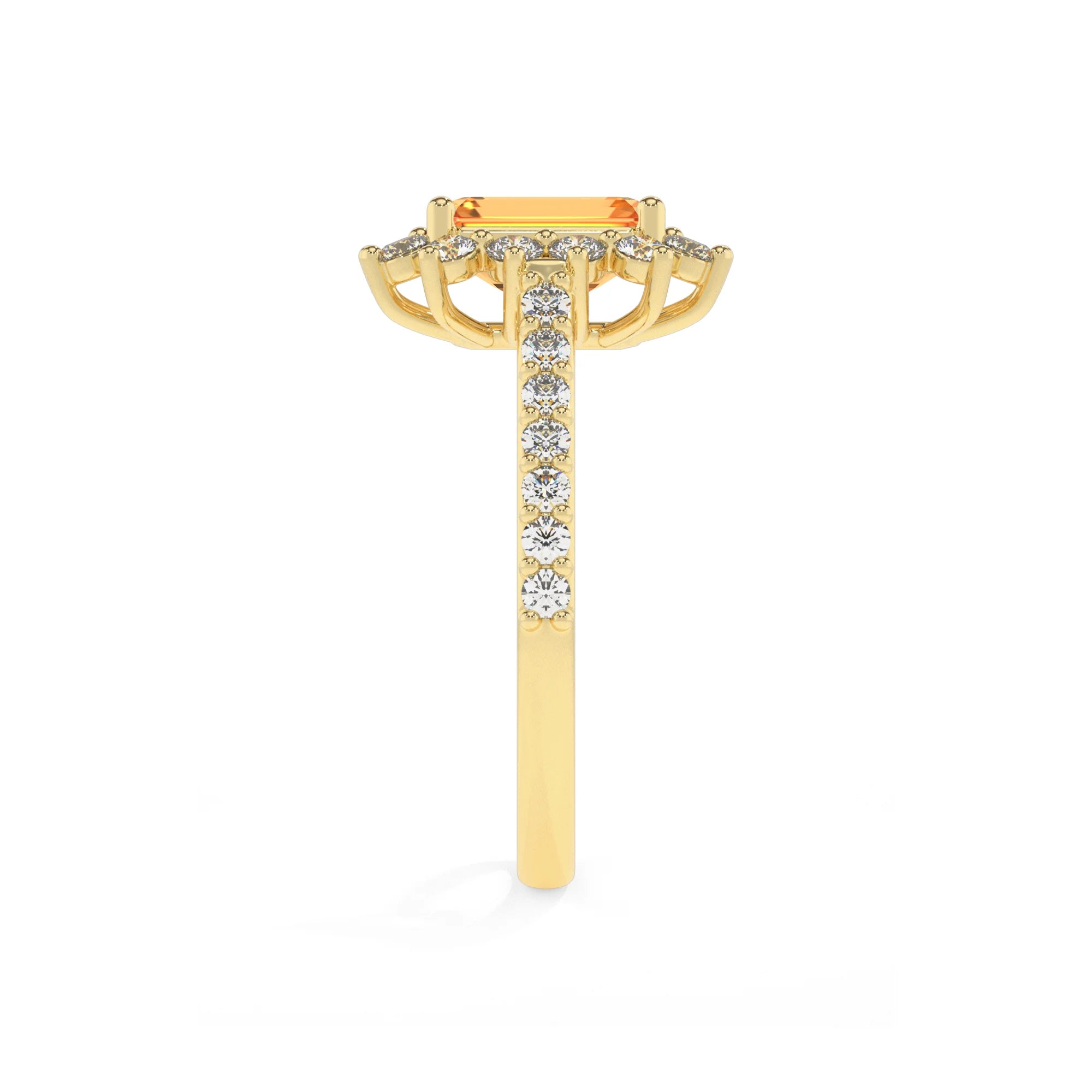 lab grown citrine emerald cut solitaire rings in yellow gold