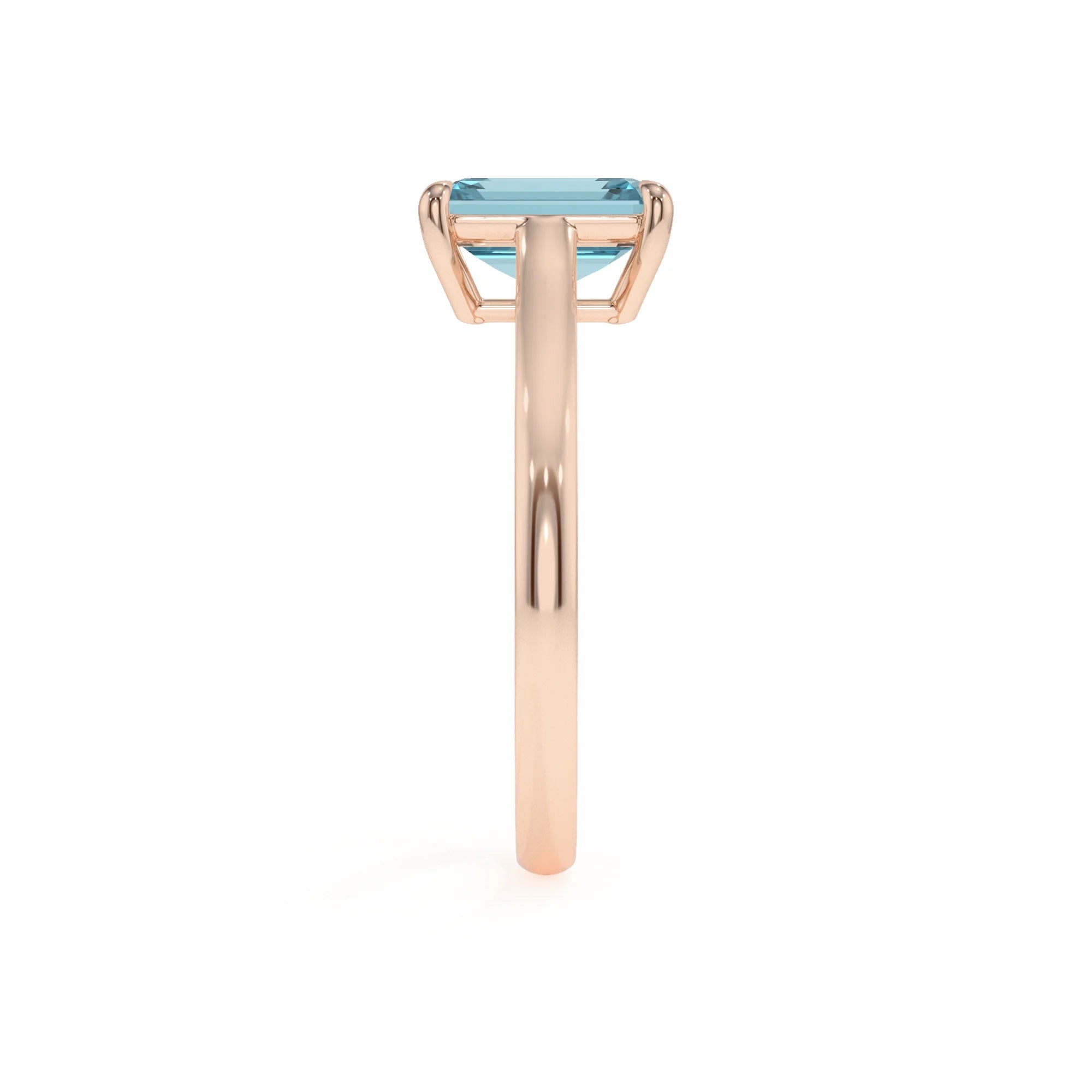 lab grown aquamarine emerald cut solitaire rings in rose gold