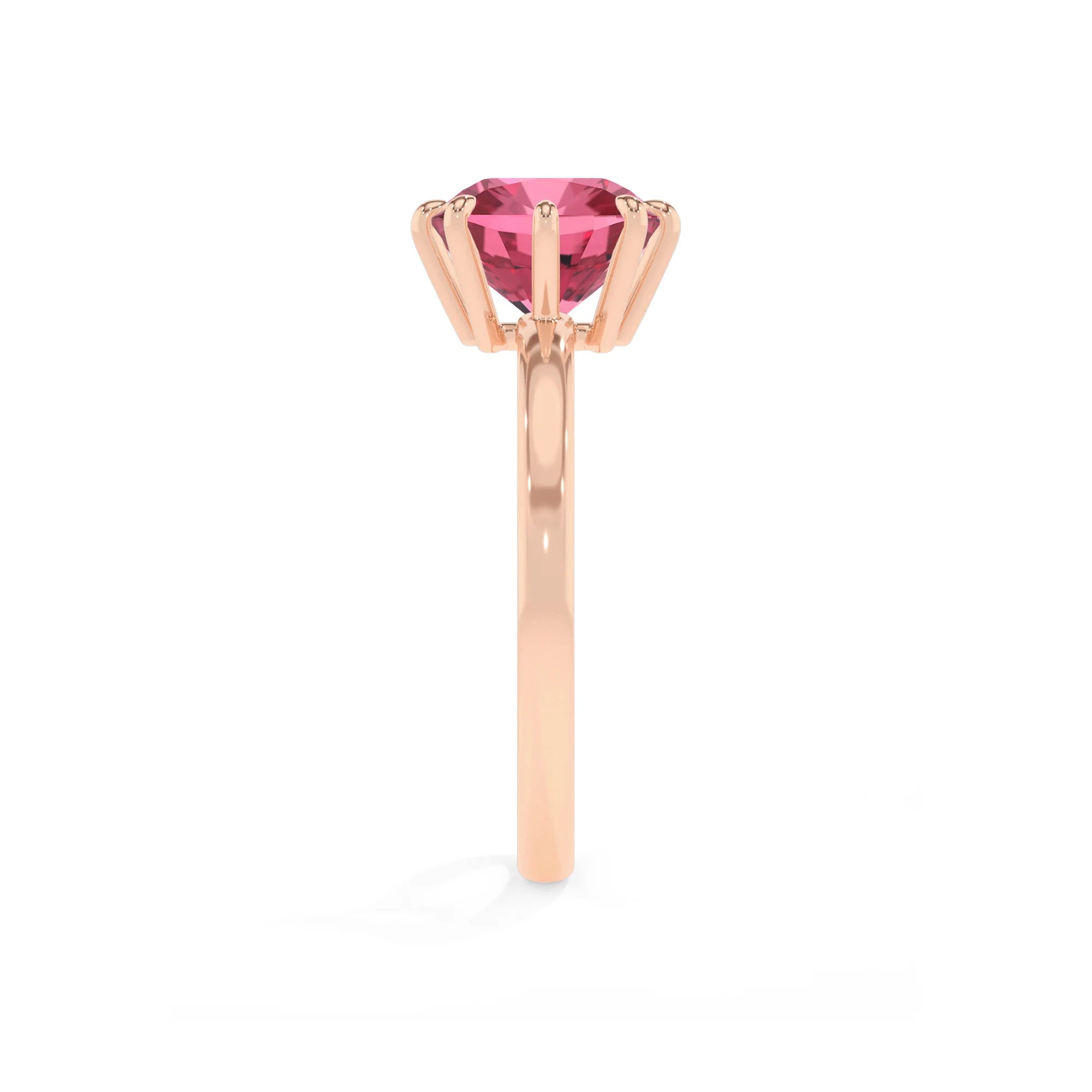 lab grown pink-tourmaline cushion solitaire rings in rose gold