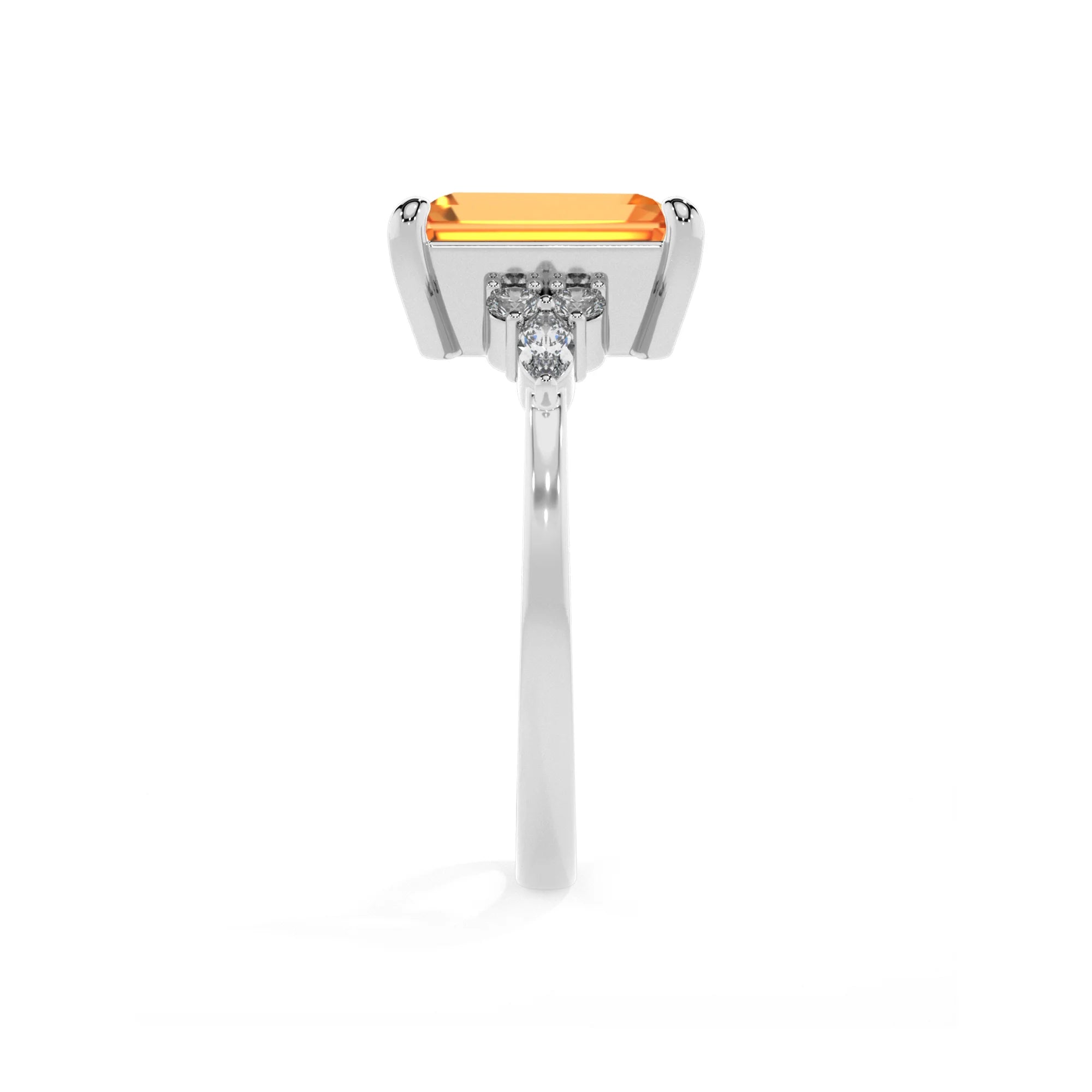 lab grown citrine emerald cut solitaire rings in sterling silver