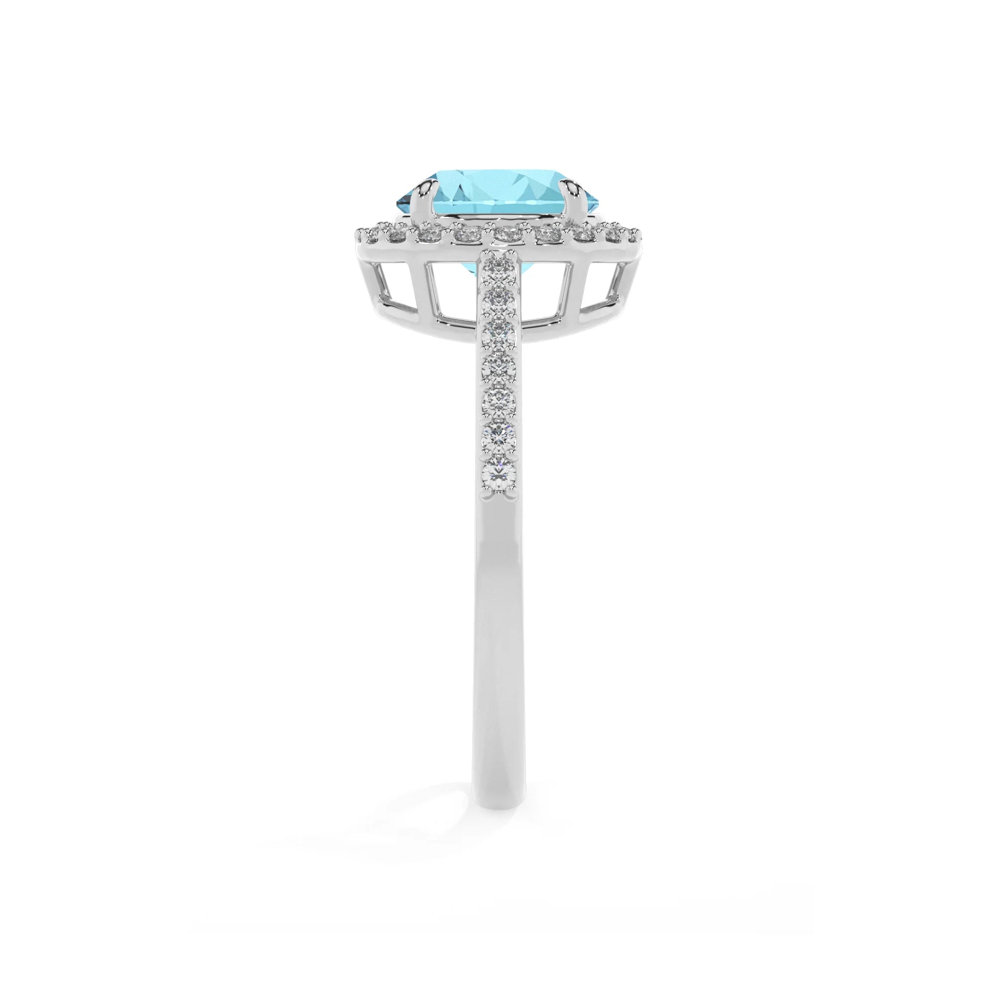 lab grown aquamarine round solitaire rings in platinum