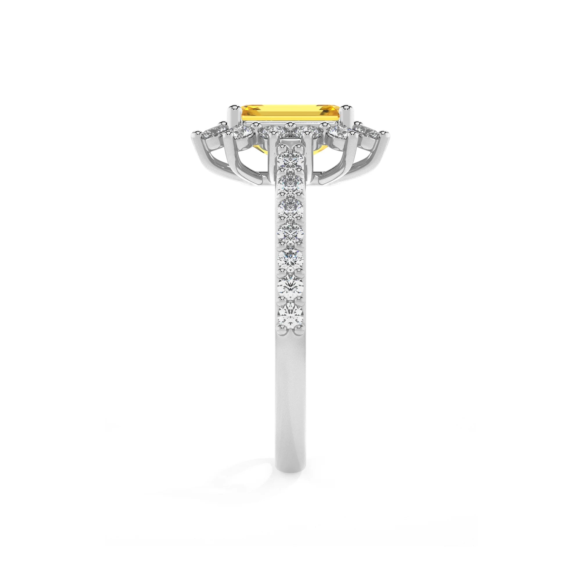 lab grown yellow-sapphire emerald cut solitaire rings in sterling silver