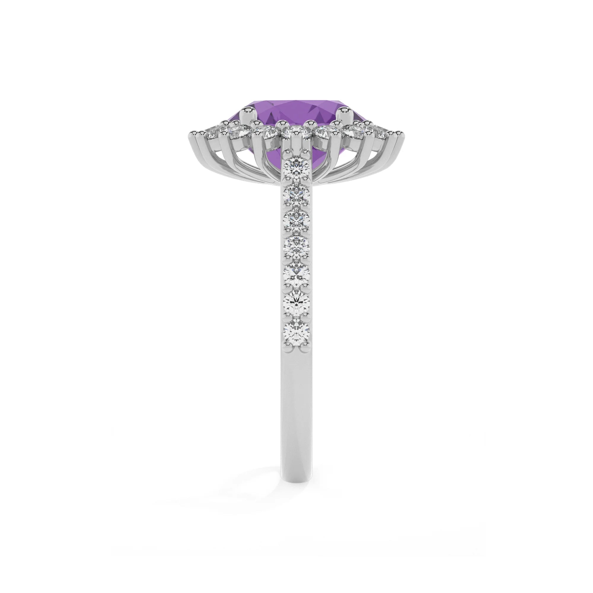 lab grown amethyst round solitaire rings in white gold