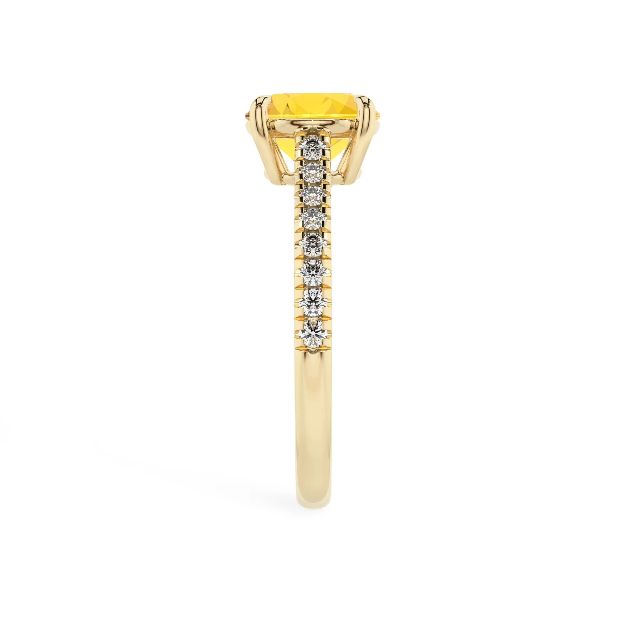 lab grown yellow-sapphire round half eternity solitaire engagement rings in yellow gold