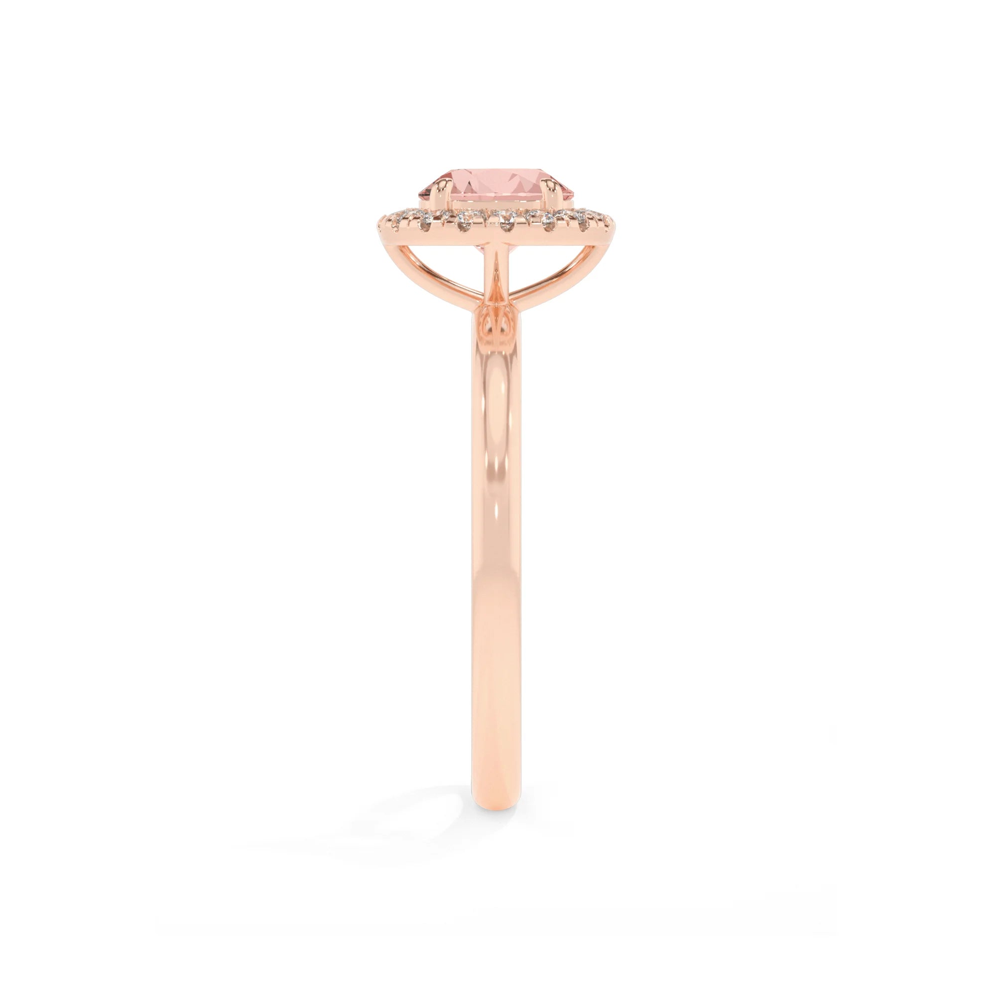 lab grown morganite round solitaire rings in rose gold