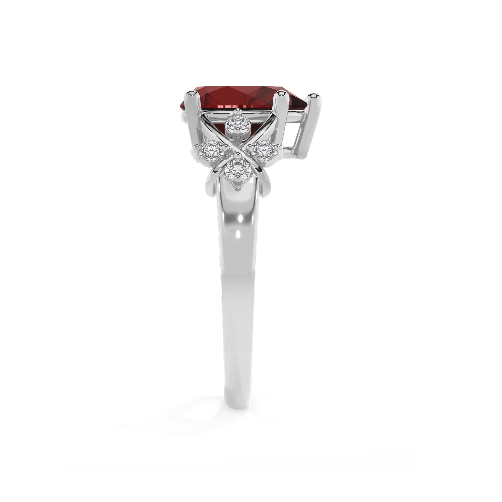 natural garnet pear solitaire rings in white gold