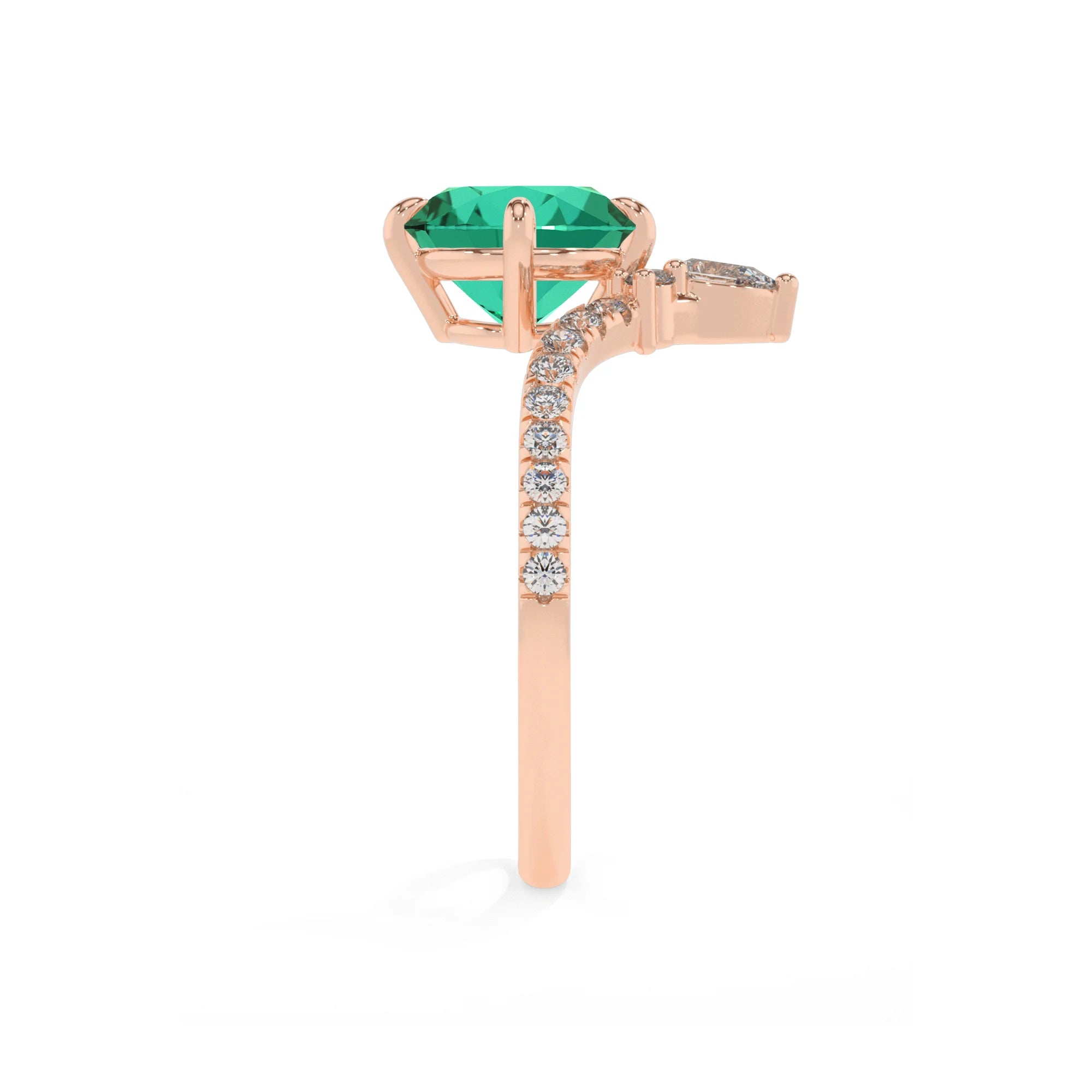lab grown emerald round solitaire rings in rose gold