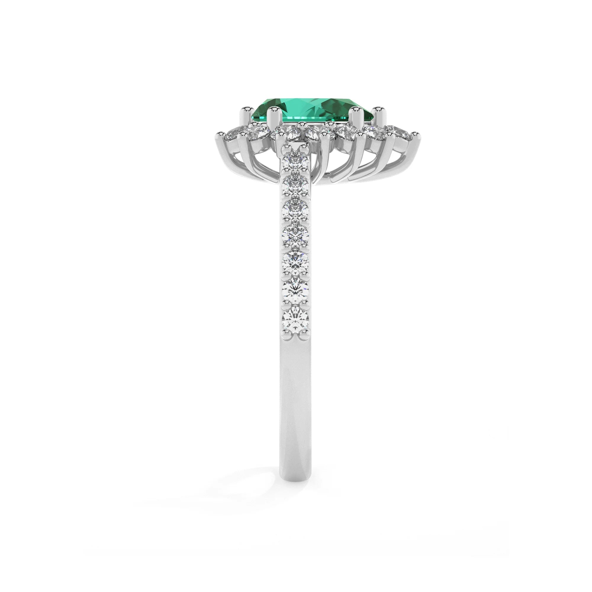 lab grown emerald pear solitaire rings in sterling silver