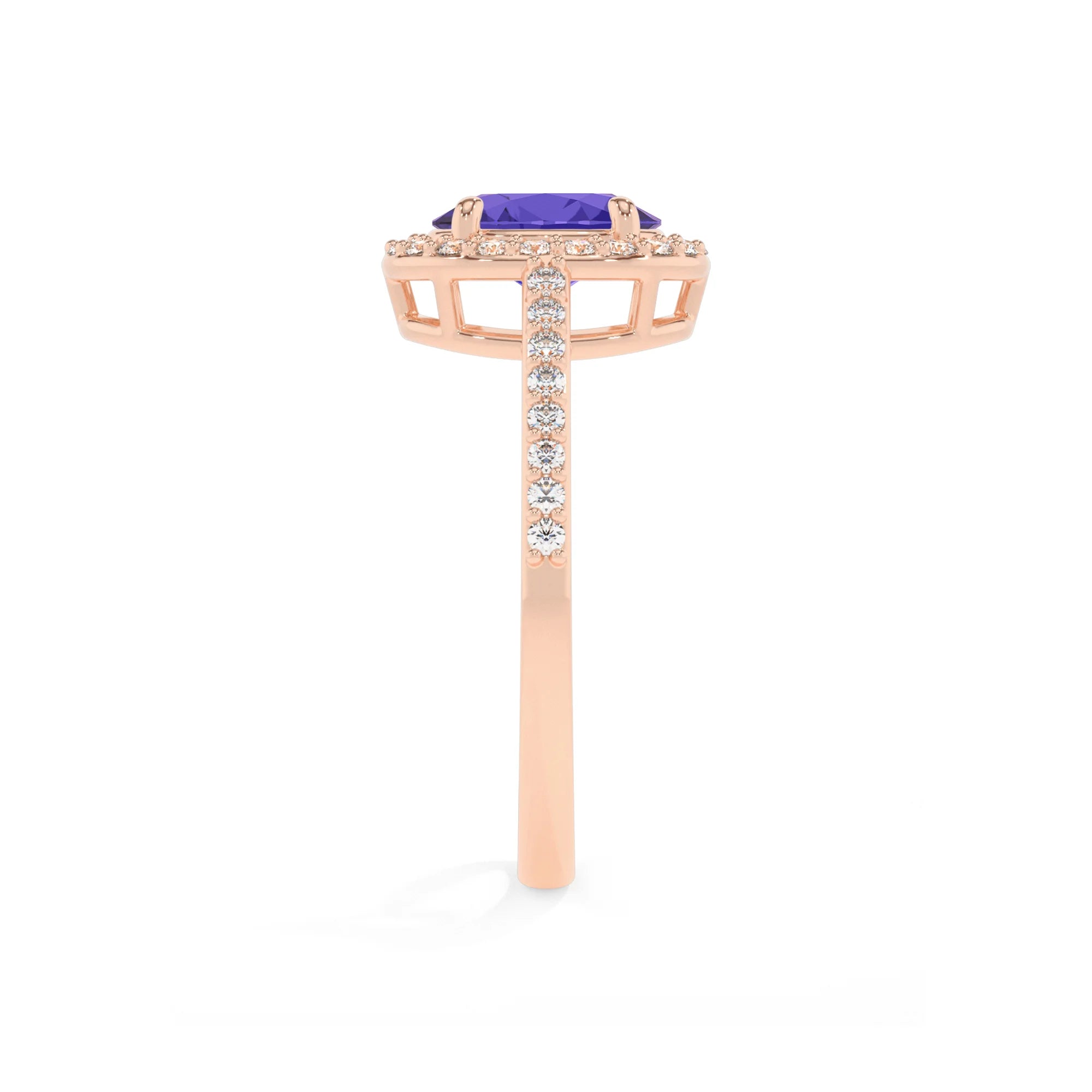 lab grown tanzanite oval solitaire rings in rose gold