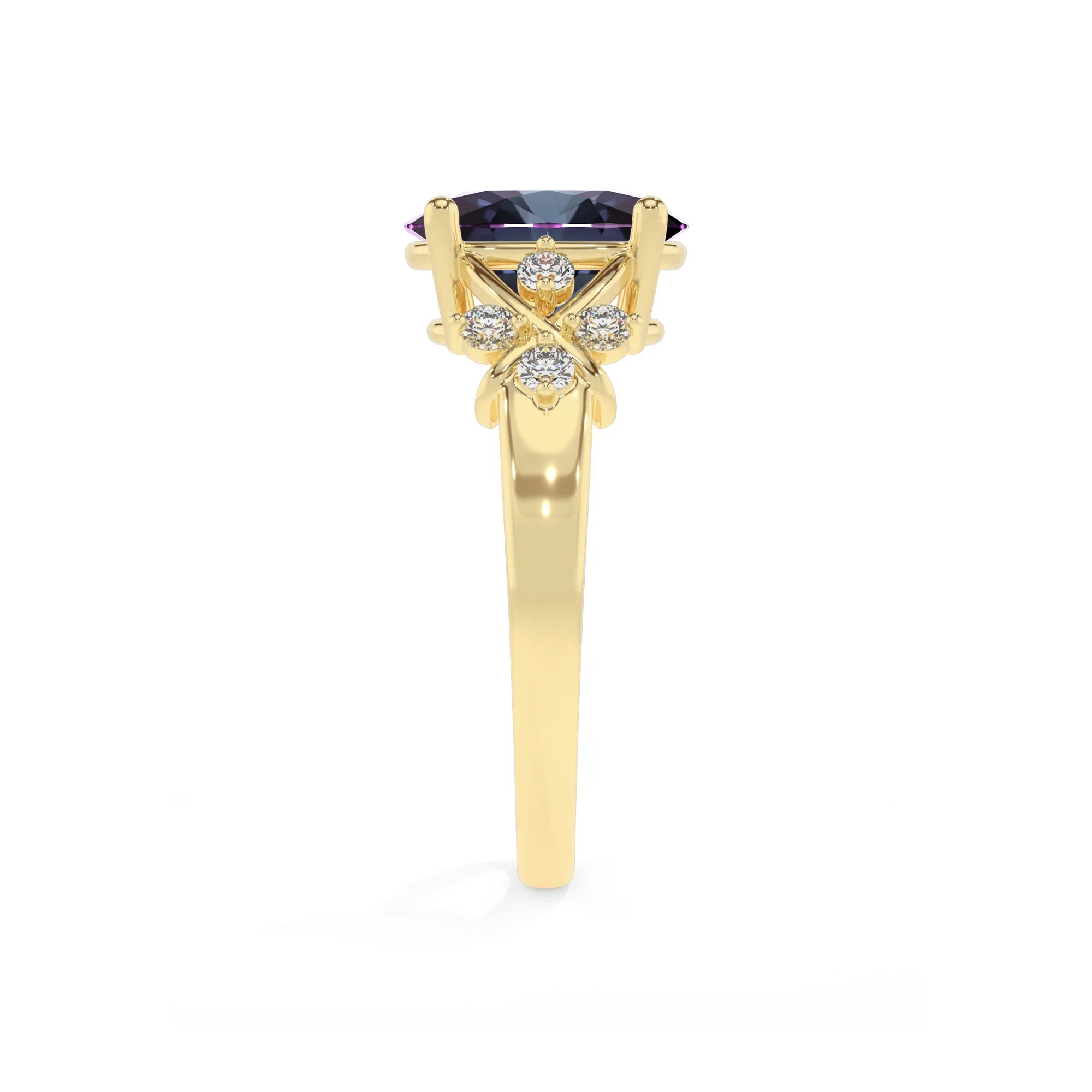 lab grown alexandrite oval solitaire rings in yellow gold