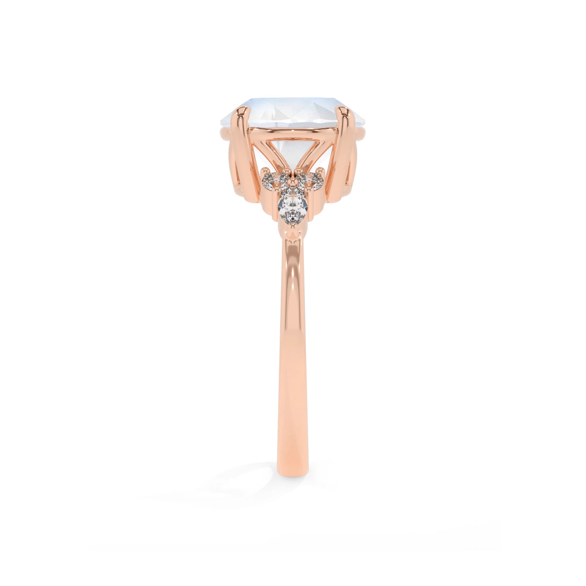 natural rainbow-moonstone round solitaire rings in rose gold