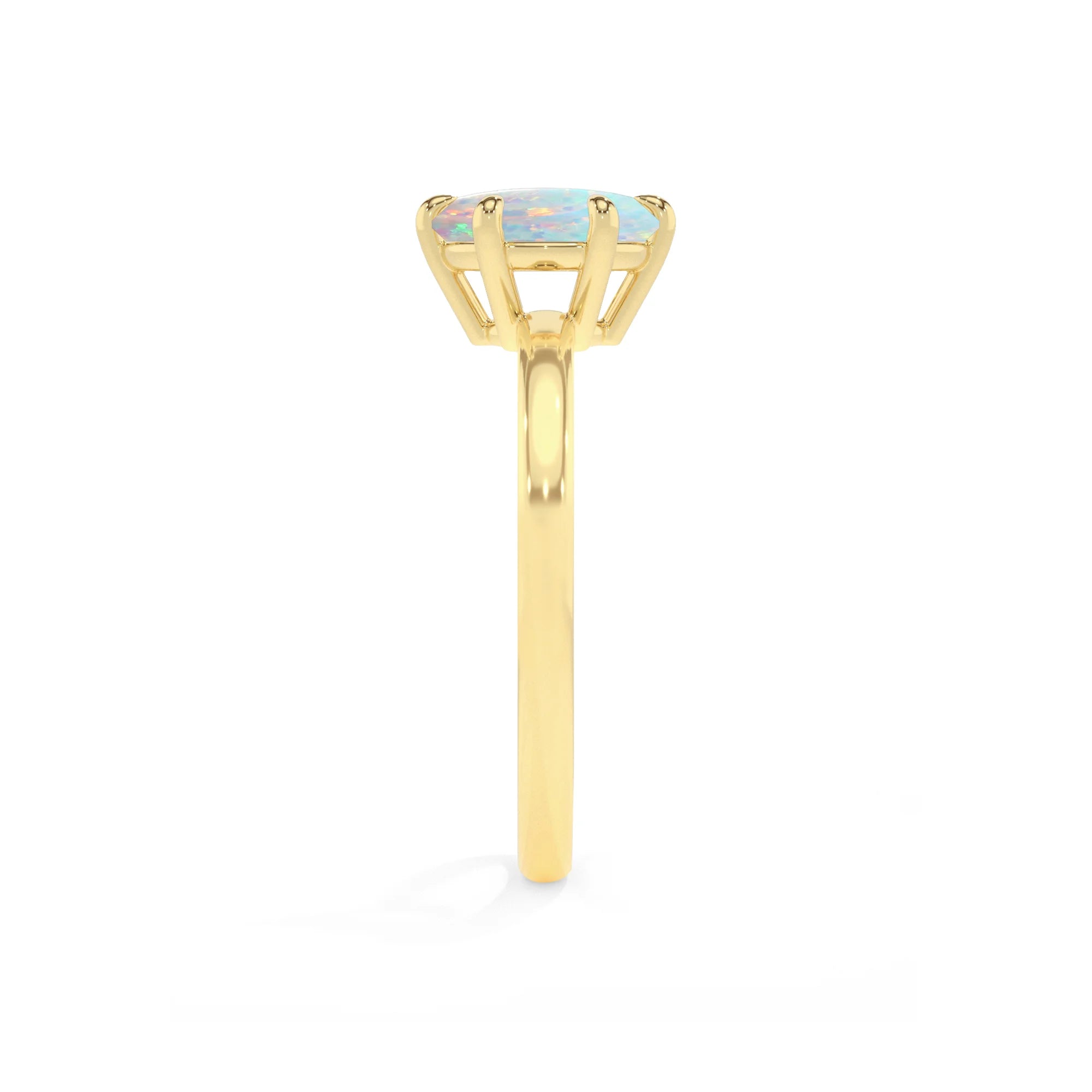 lab grown opal round solitaire rings in yellow gold