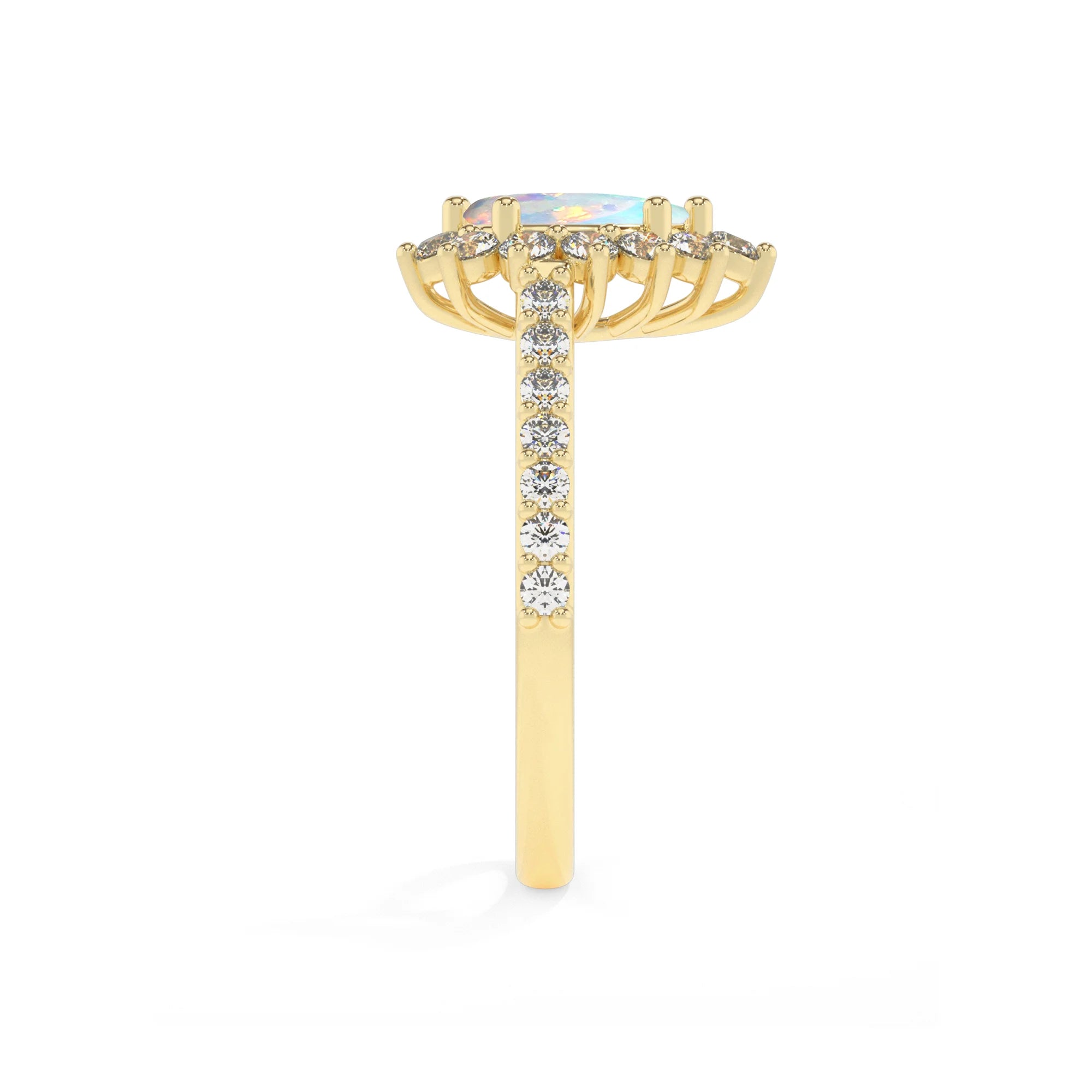 lab grown opal pear solitaire rings in yellow gold