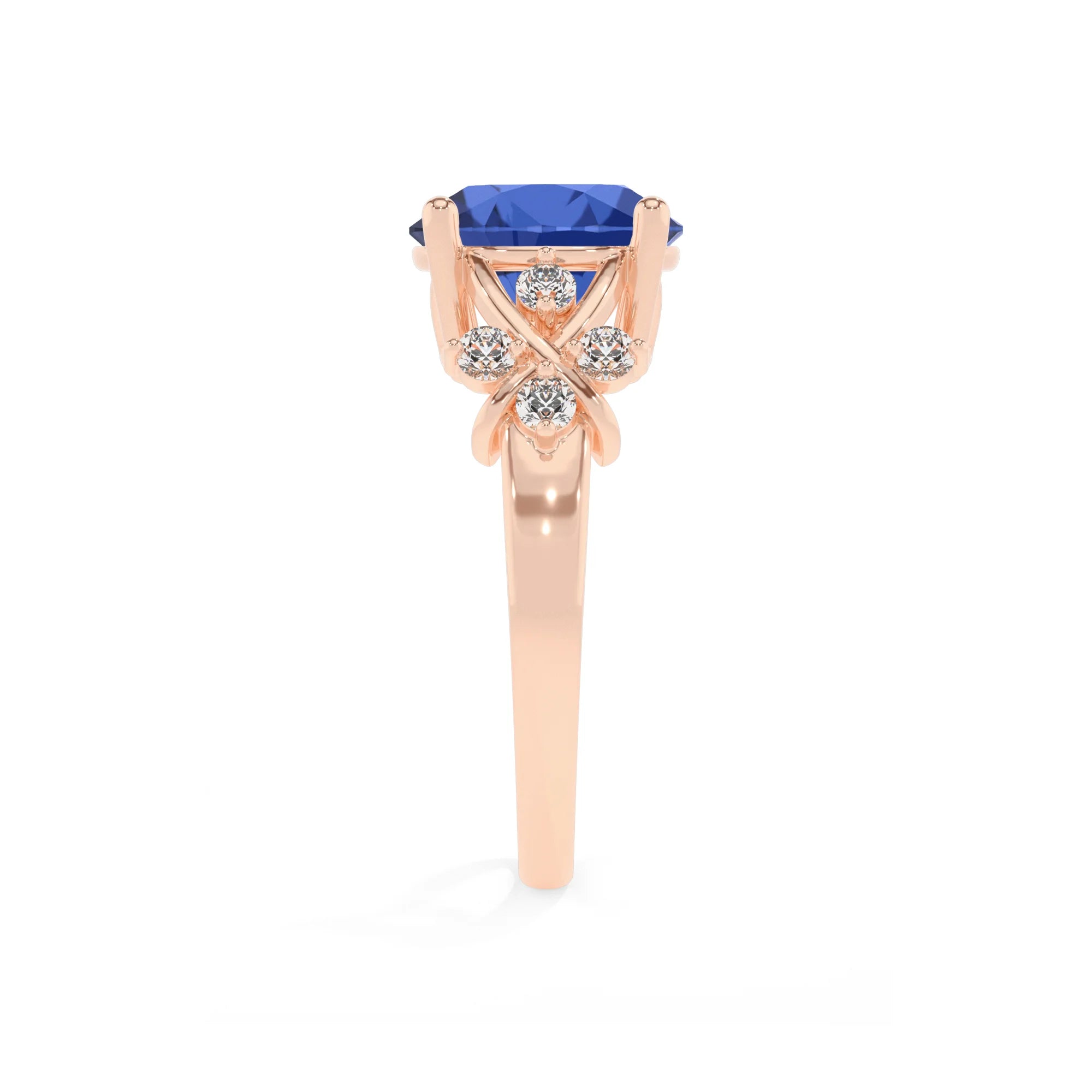 lab grown blue-sapphire round solitaire rings in rose gold