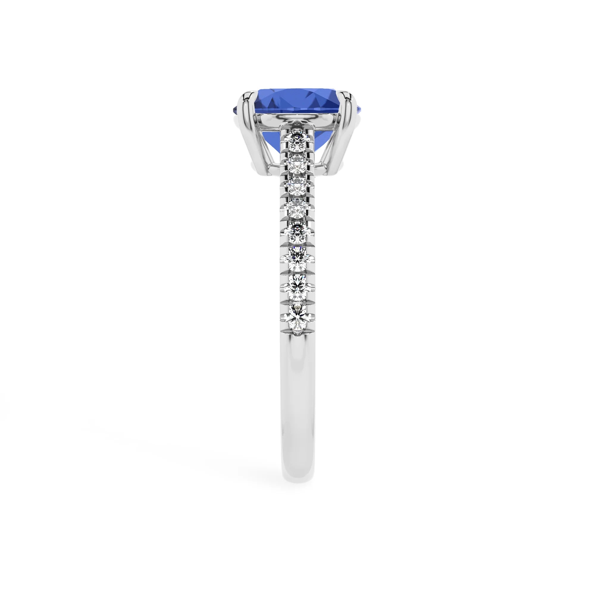 lab grown blue-sapphire round half eternity solitaire engagement rings in platinum
