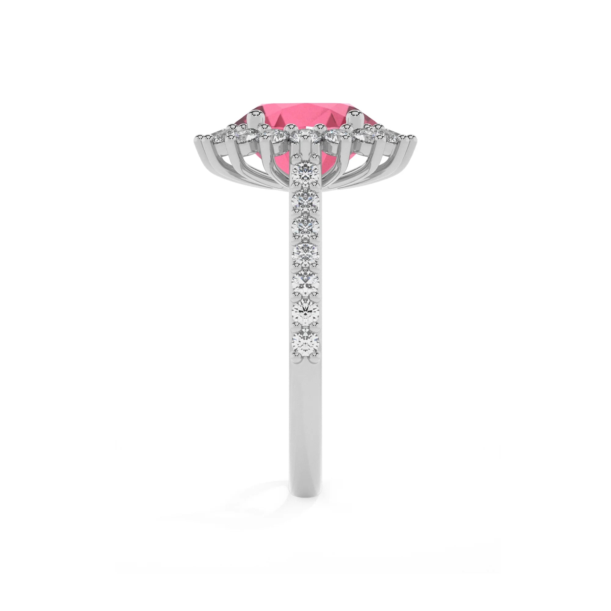 lab grown pink-tourmaline round solitaire rings in platinum
