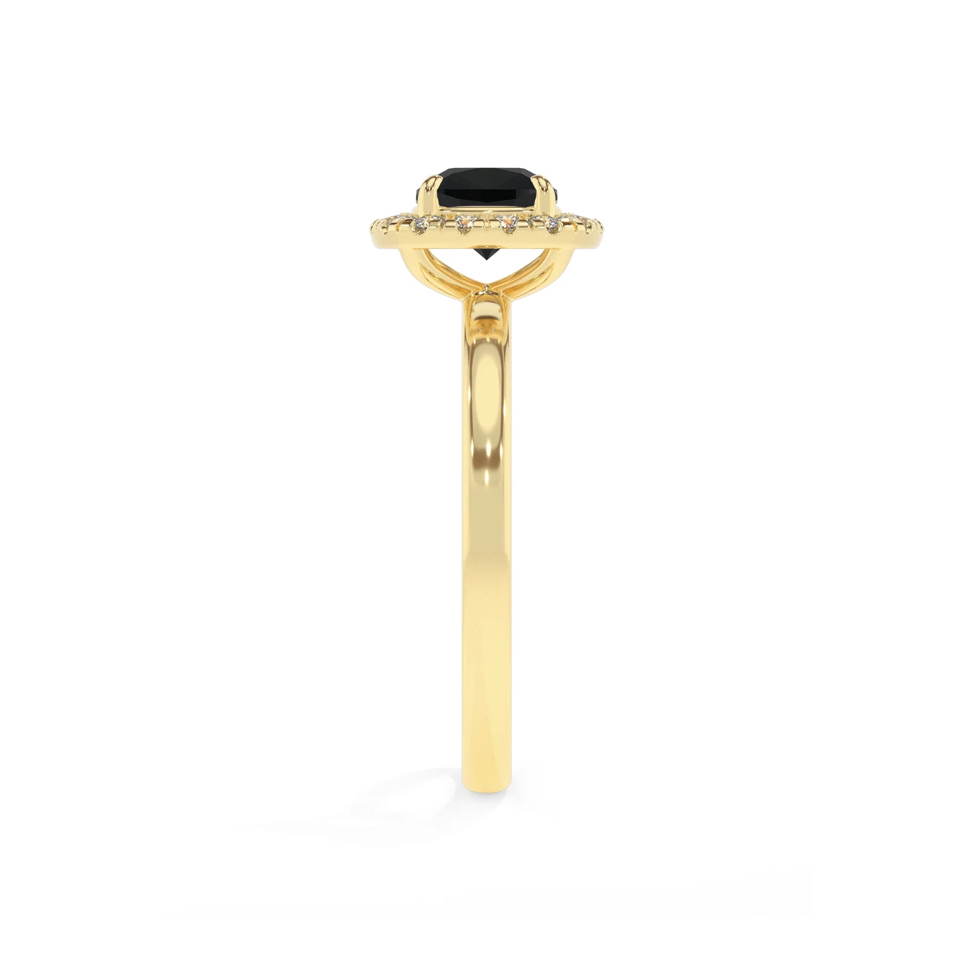 natural black-onyx cushion solitaire rings in yellow gold