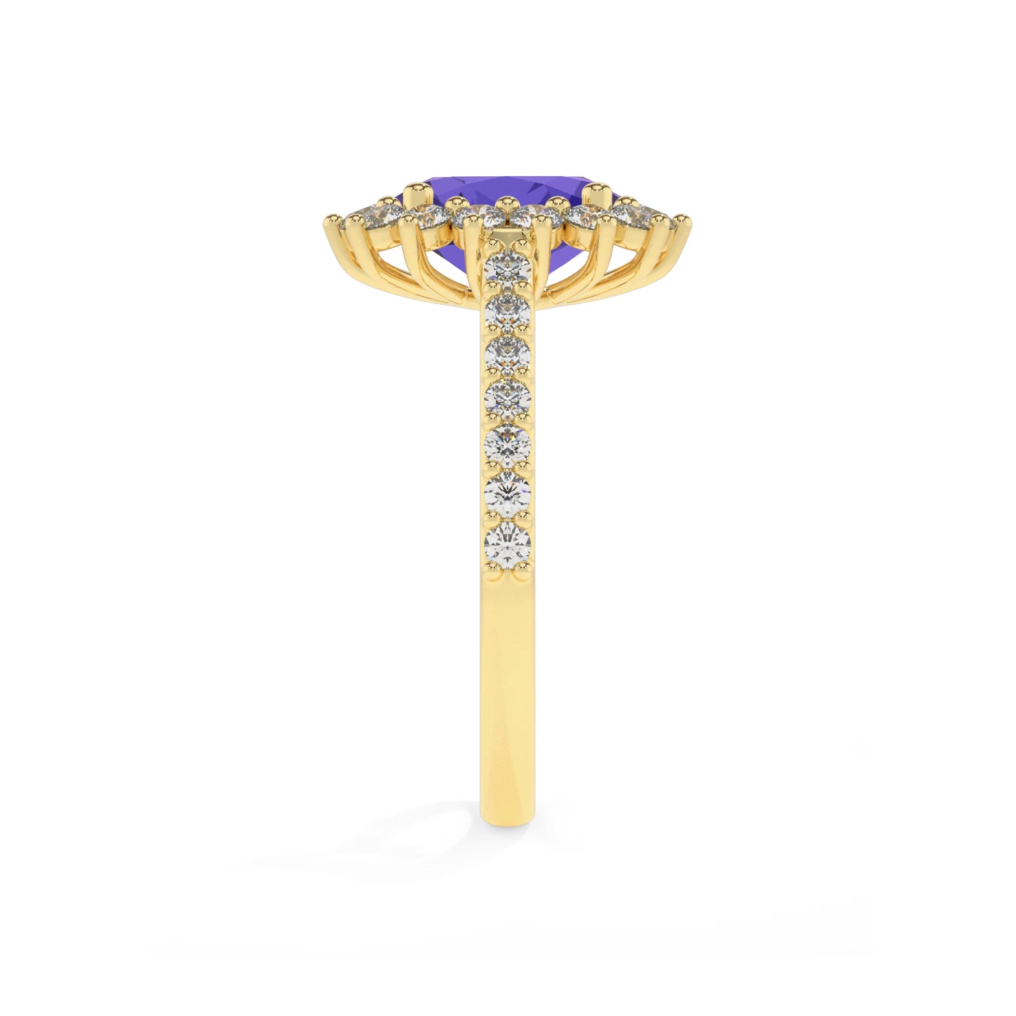 lab grown tanzanite oval solitaire rings in yellow gold