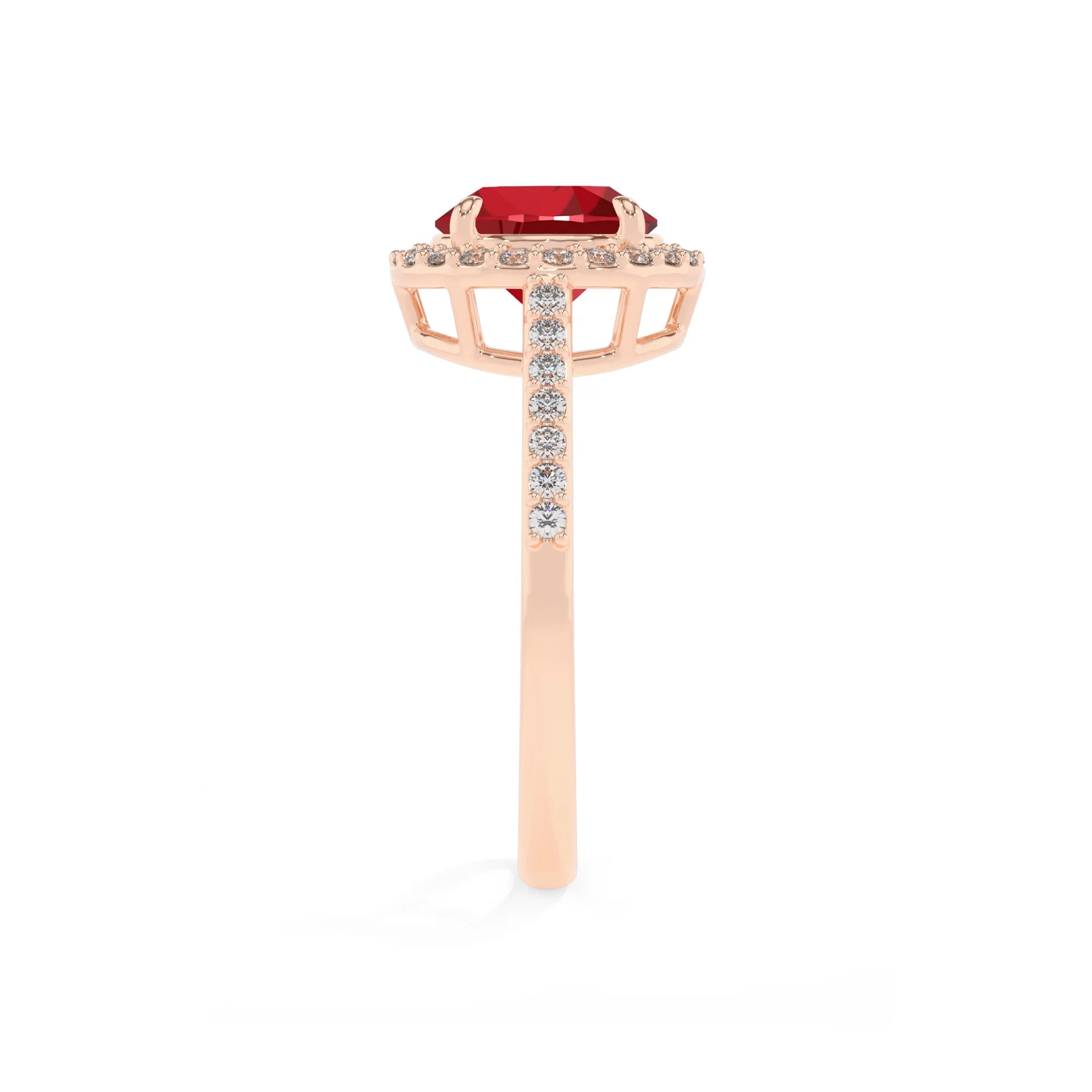 lab grown ruby round solitaire rings in rose gold