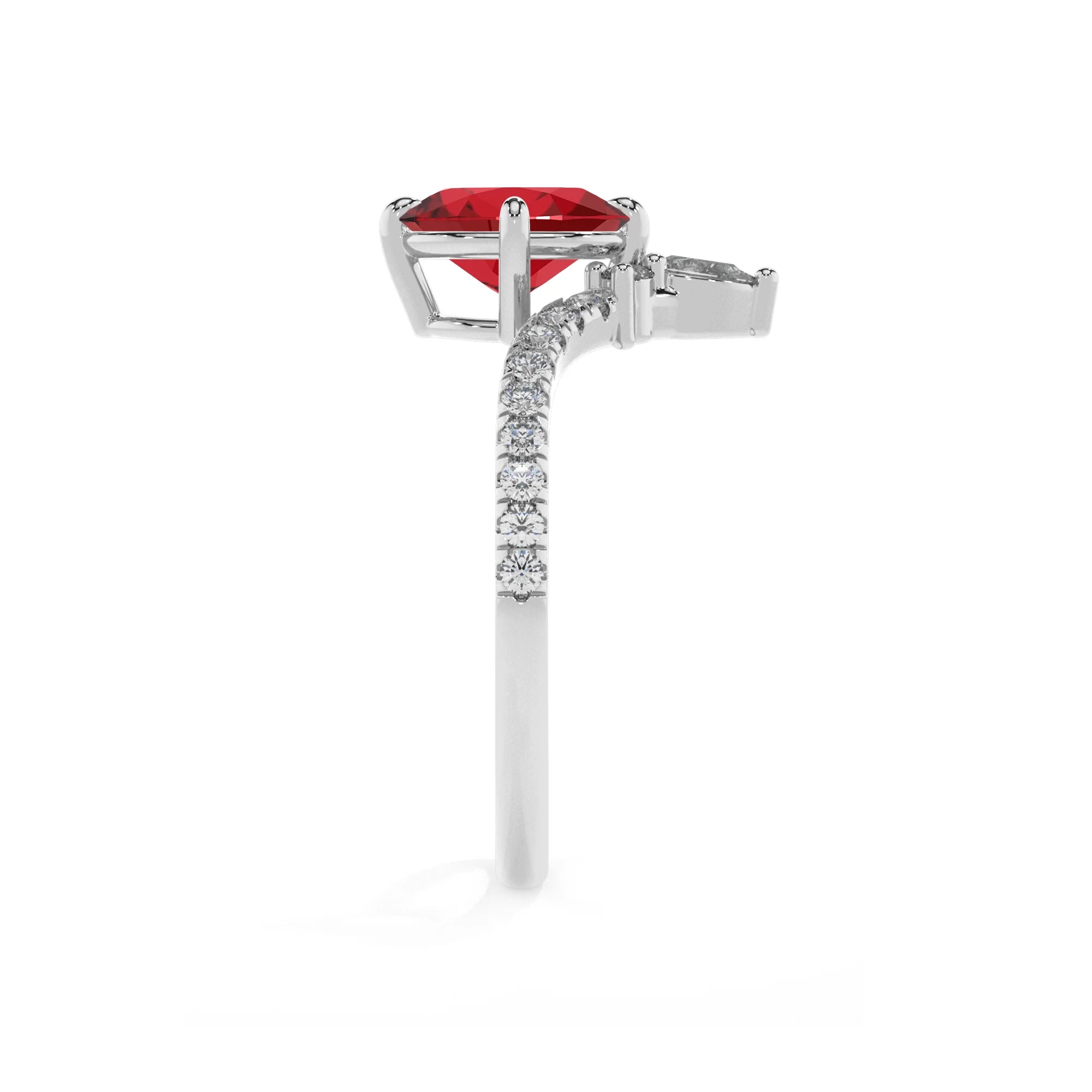 lab grown ruby oval solitaire rings in white gold