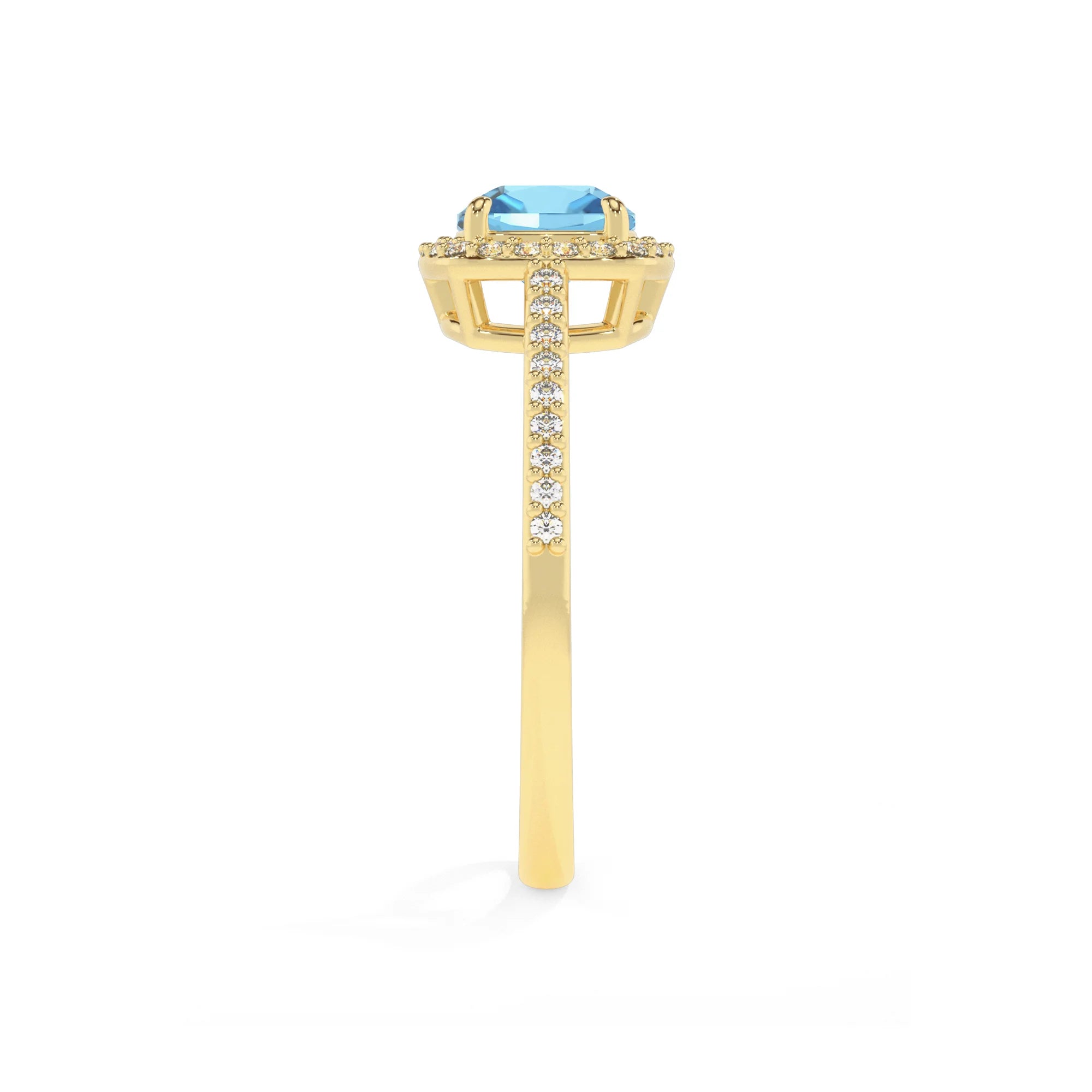 natural swiss-blue-topaz cushion solitaire rings in yellow gold