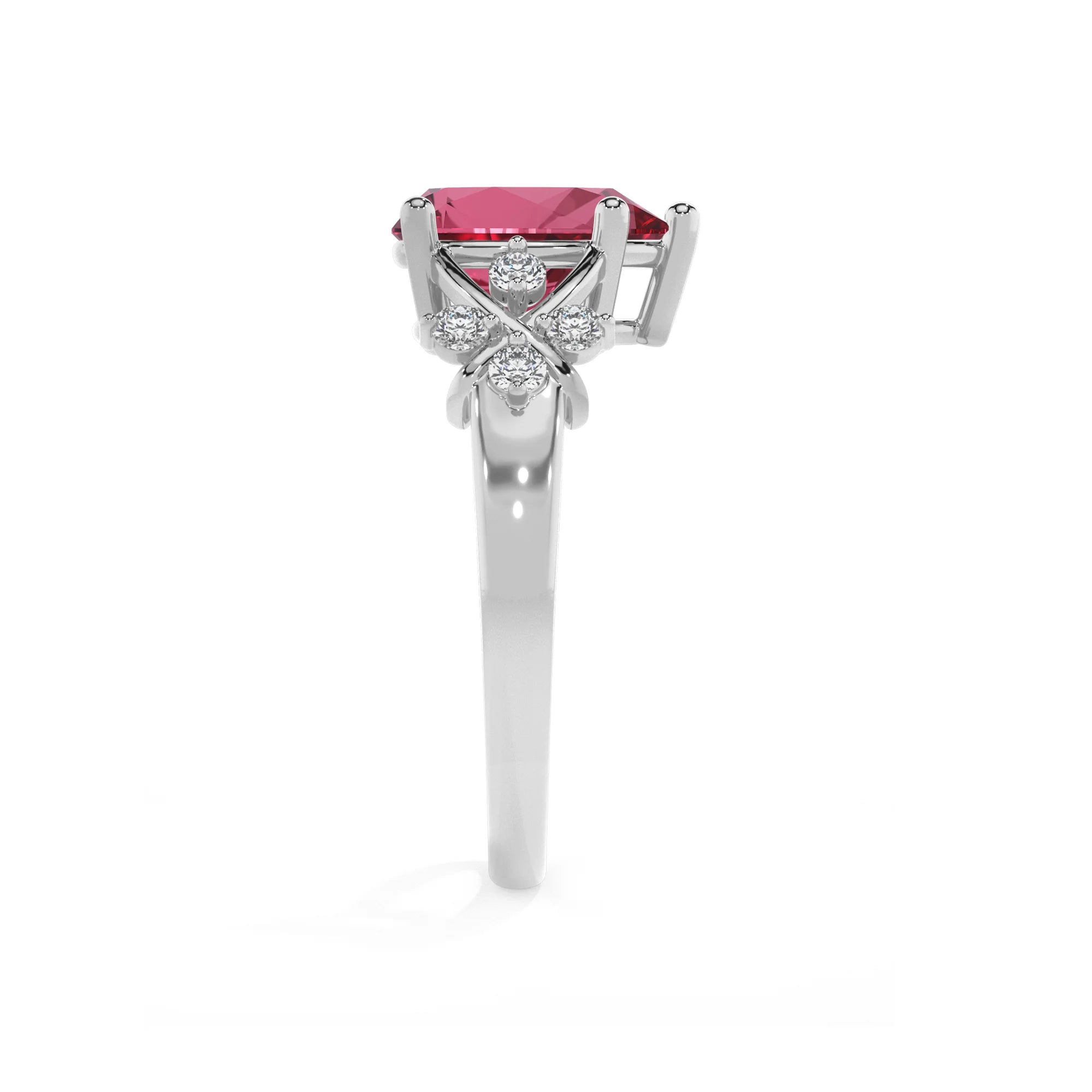 lab grown pink-tourmaline pear solitaire rings in sterling silver