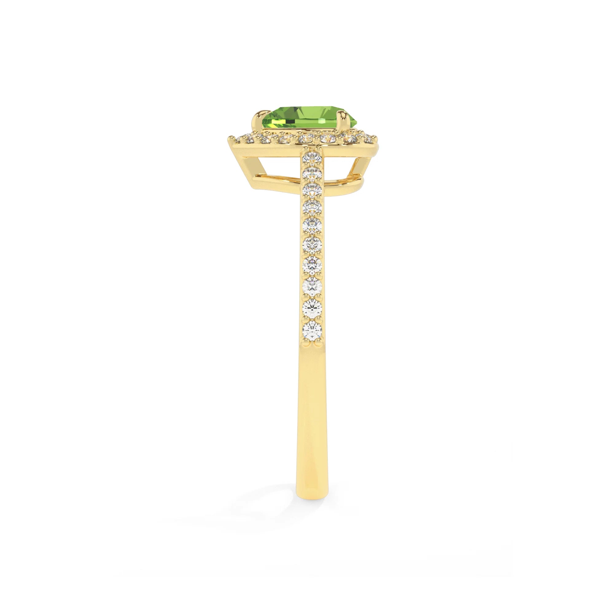 natural peridot heart solitaire rings in yellow gold