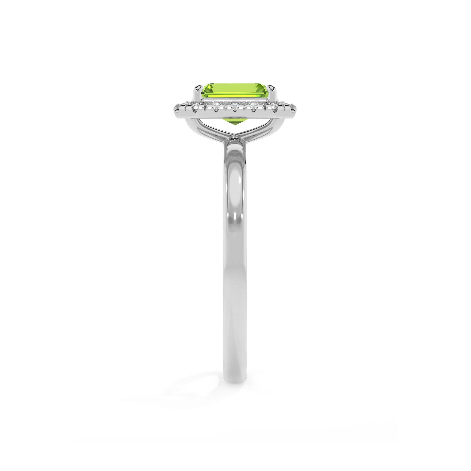natural peridot emerald cut solitaire rings in sterling silver