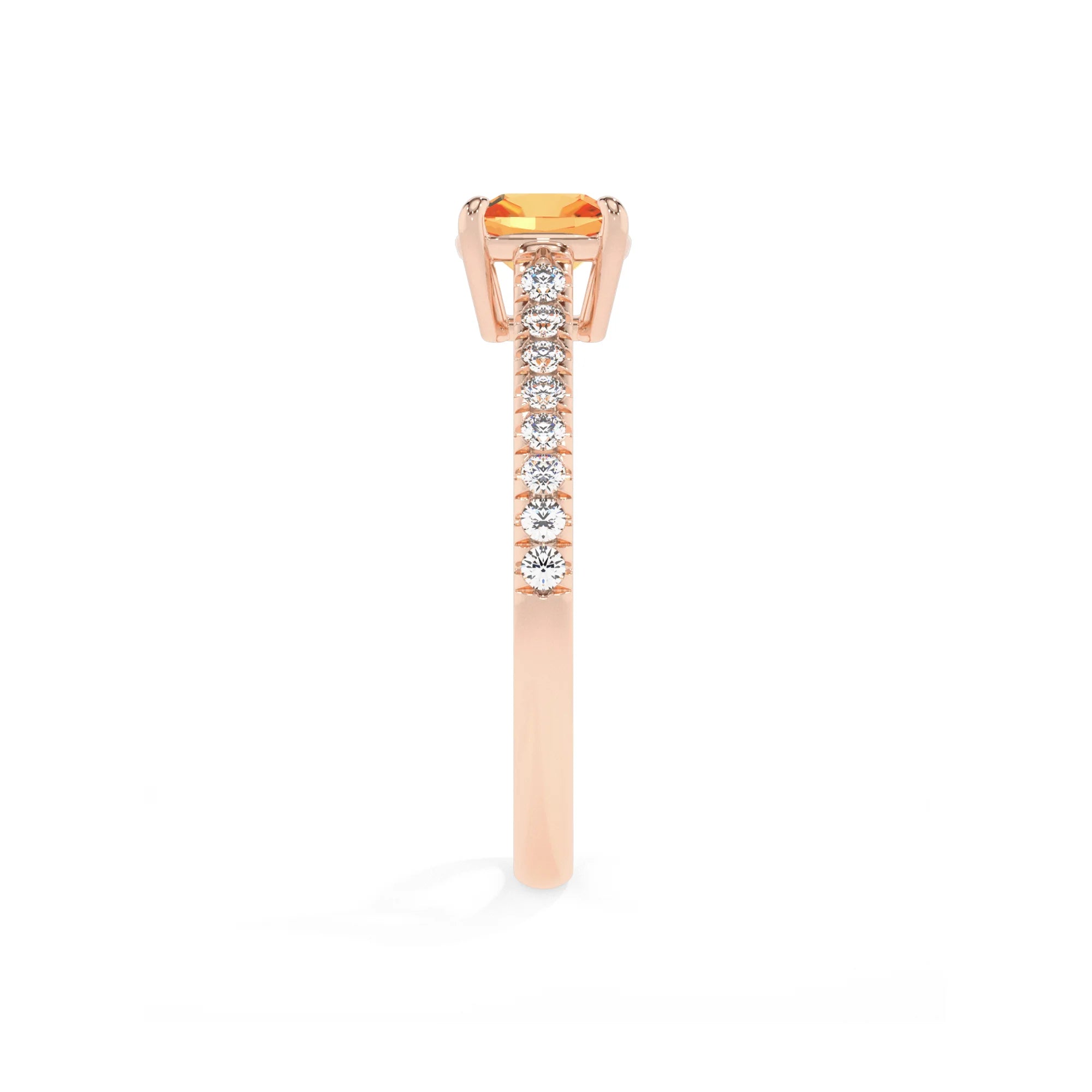 lab grown citrine cushion half eternity solitaire engagement rings in rose gold