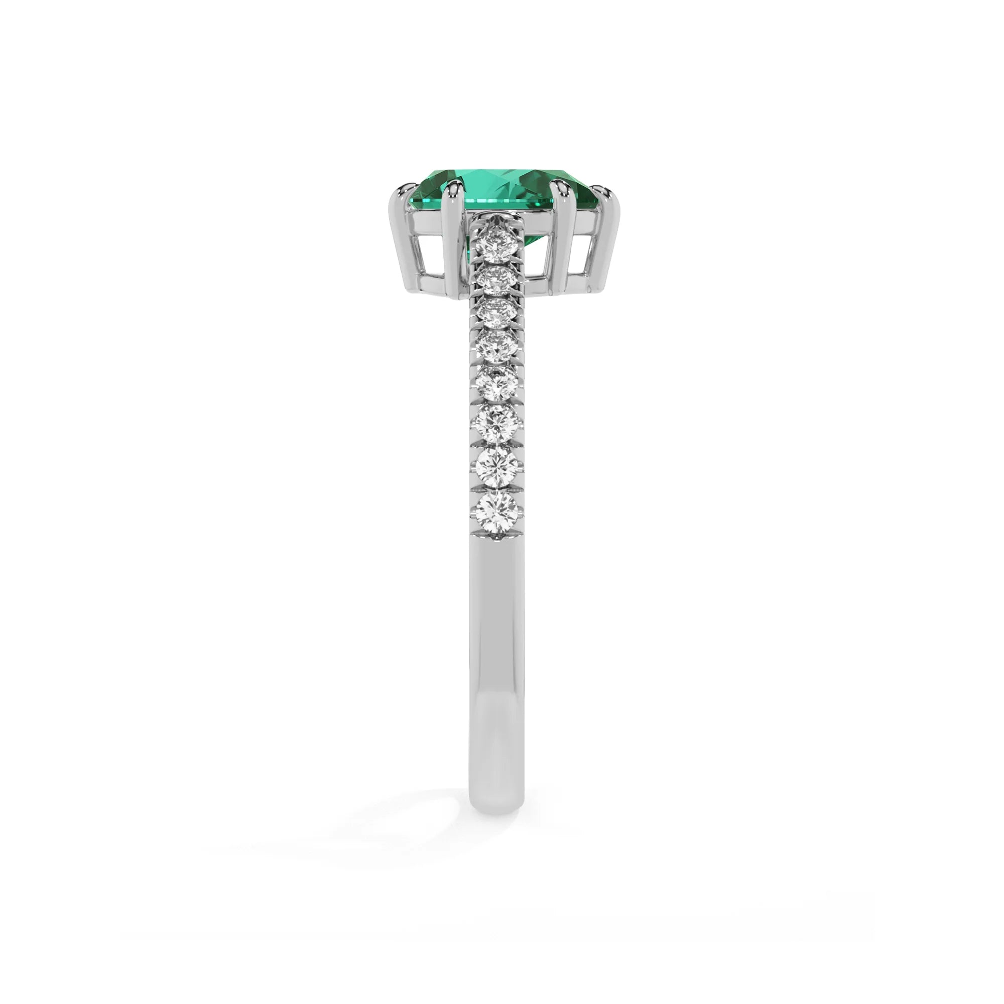 lab grown emerald pear half eternity solitaire engagement rings in white gold
