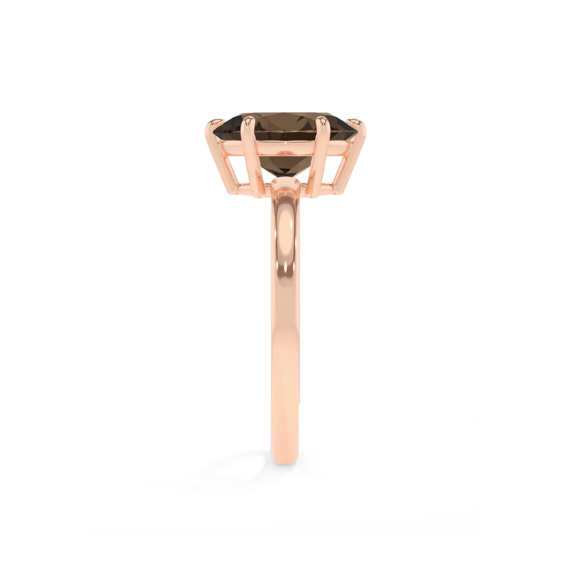 natural smoky-quartz oval solitaire rings in rose gold