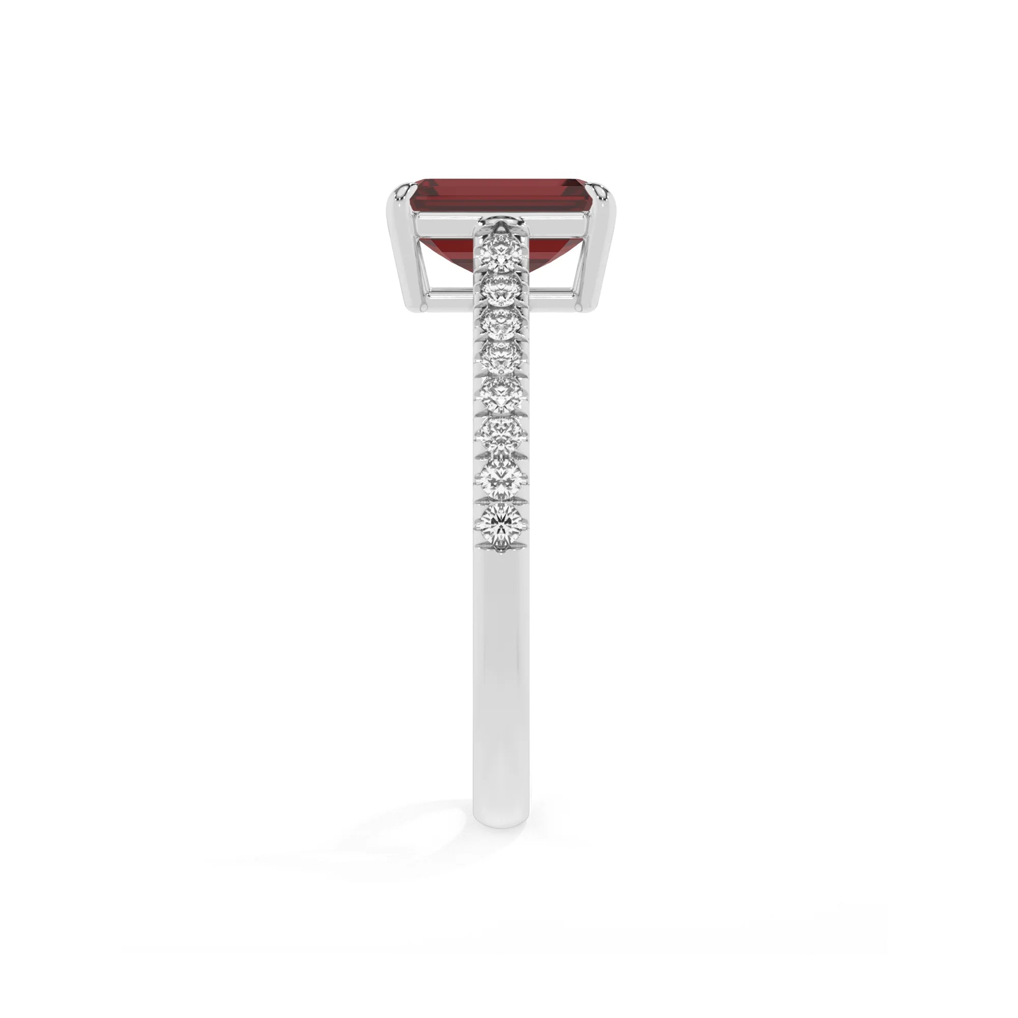 natural garnet emerald cut half eternity solitaire engagement rings in white gold