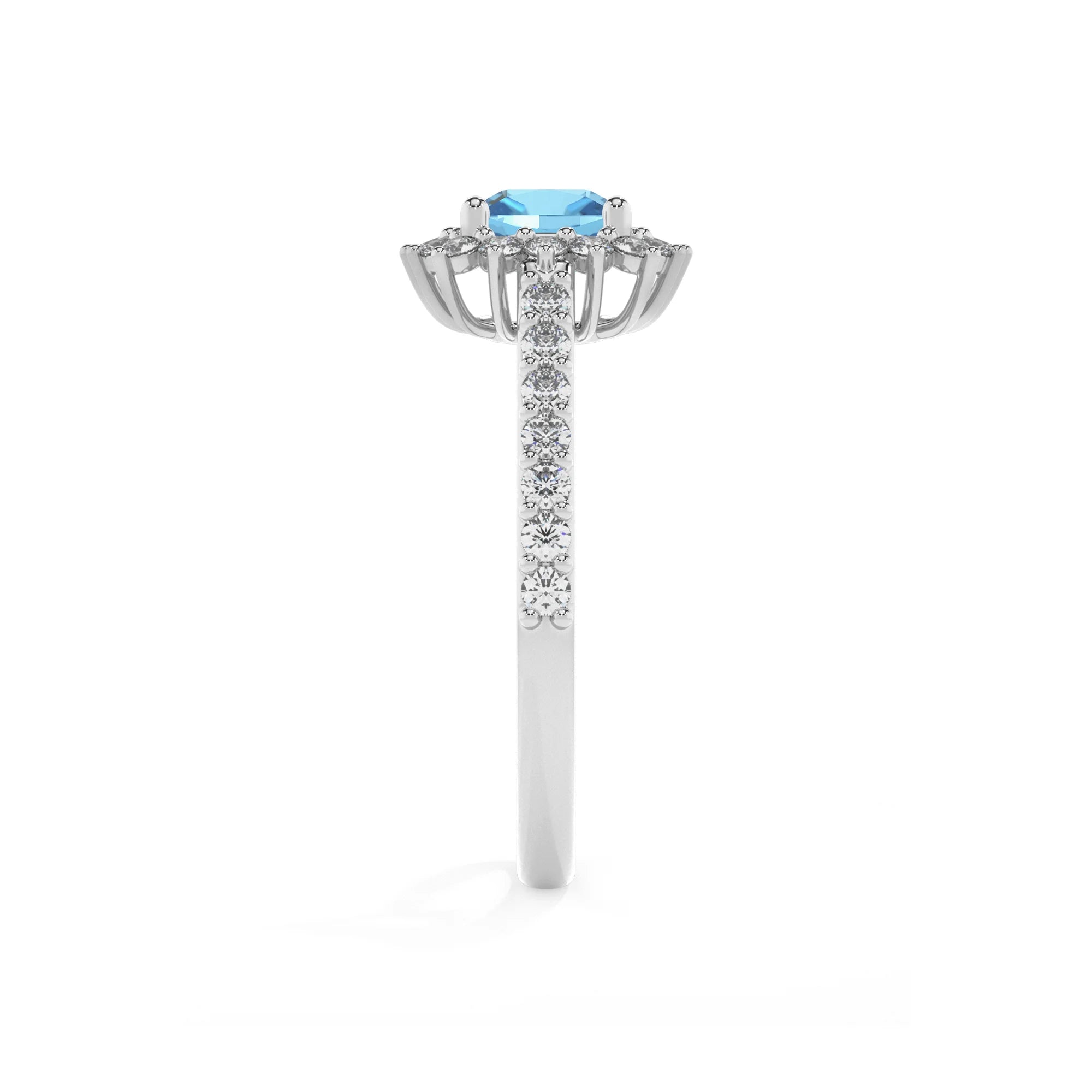 natural swiss-blue-topaz cushion solitaire rings in platinum